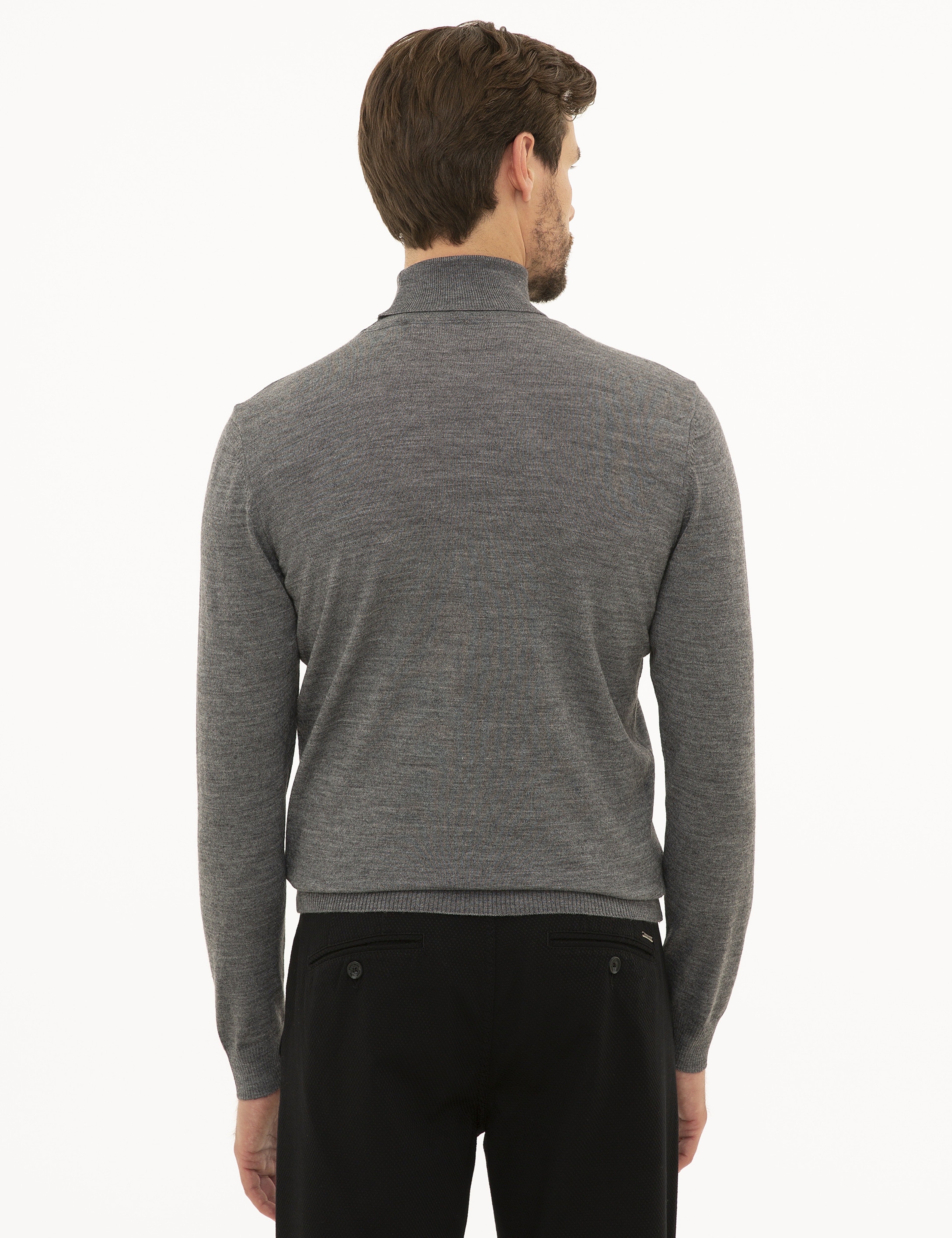 Gri Melanj Slim Fit Basic Kazak