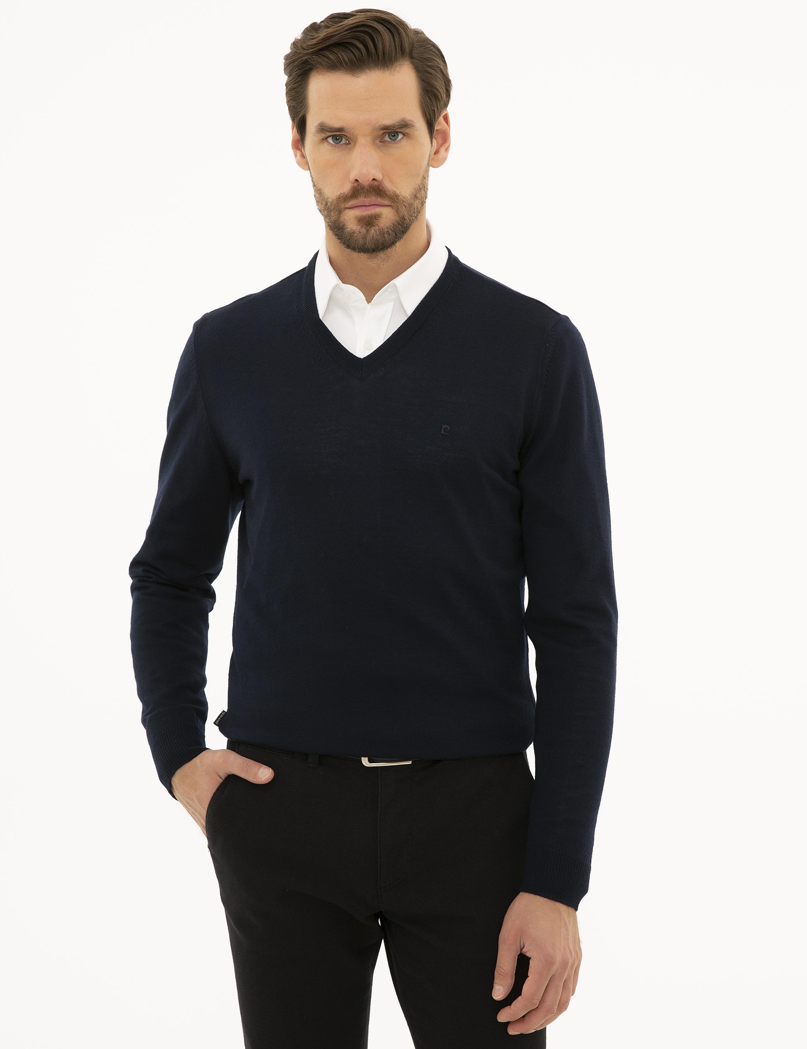 Lacivert Slim Fit Basic Kazak