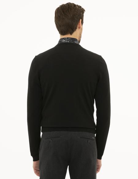 Siyah Slim Fit V Yaka Yün Karışımlı Basic Triko Kazak - 50227092003