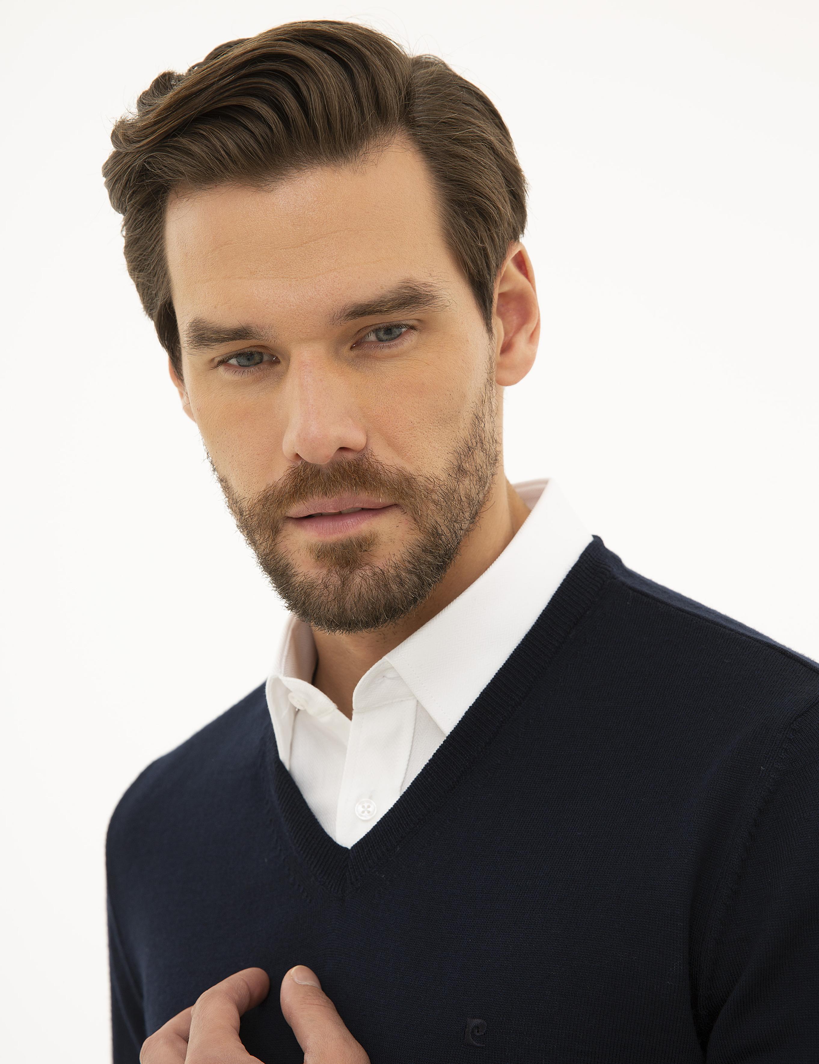 Lacivert Slim Fit Basic Kazak