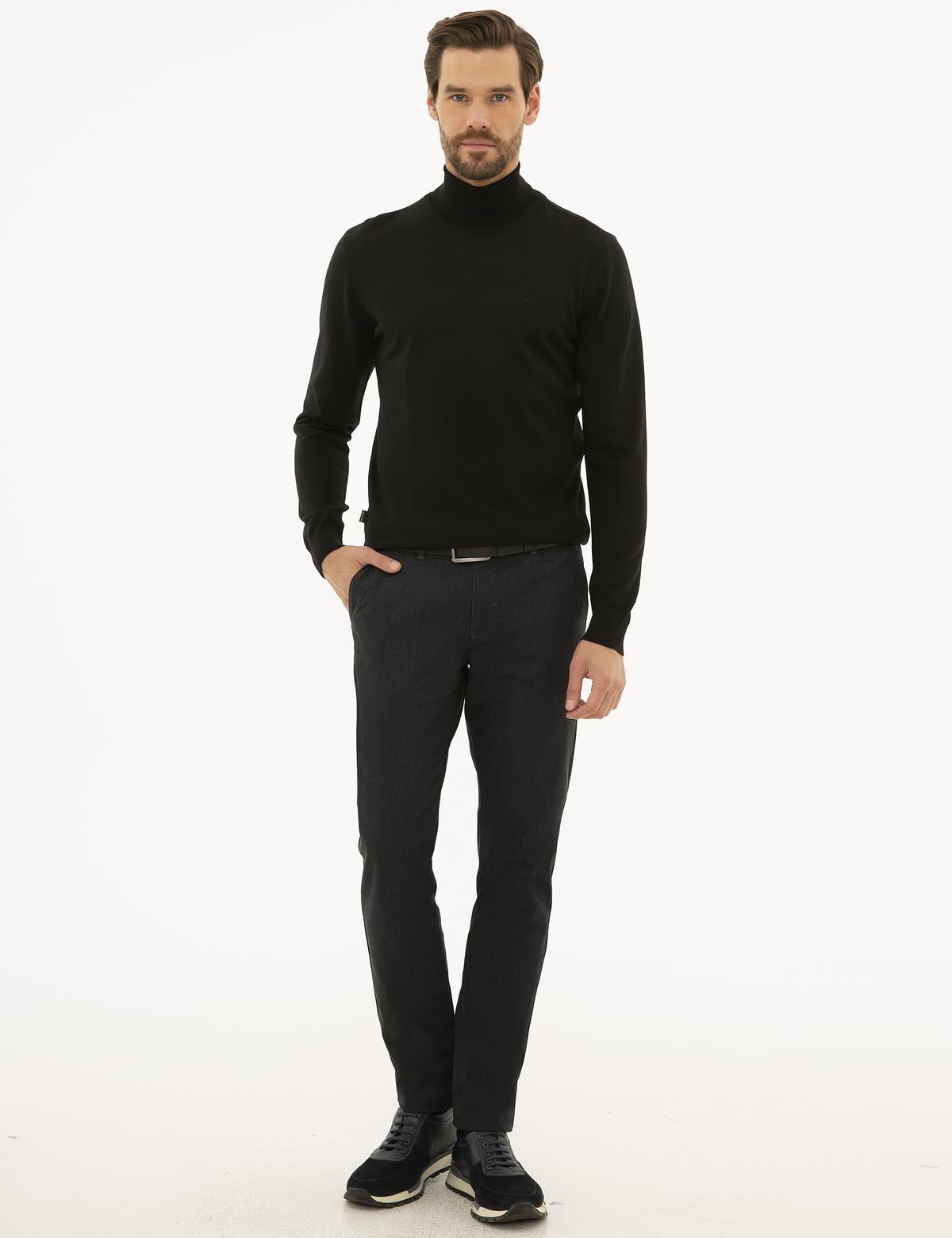 Siyah Slim Fit Basic Kazak - 50227093006