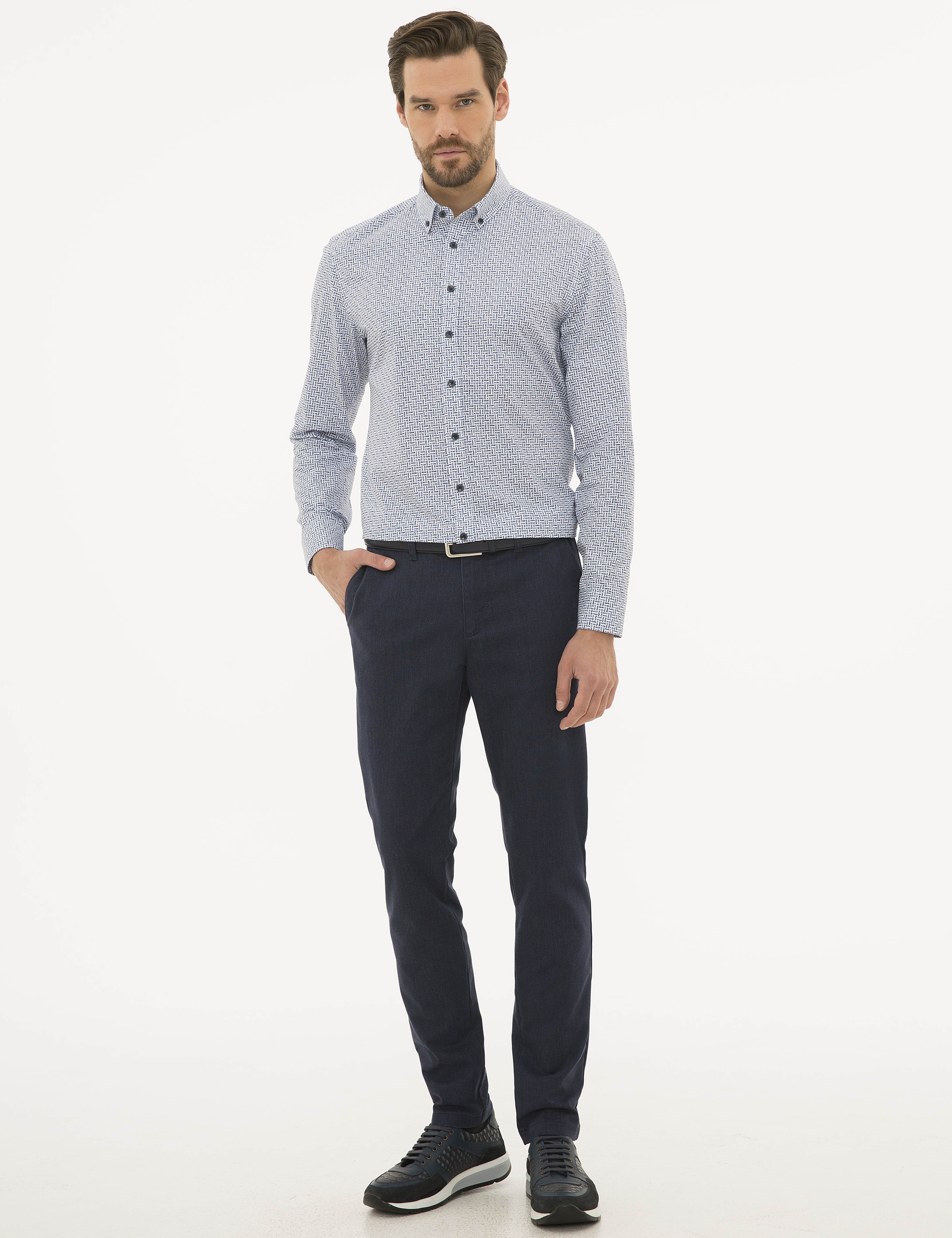 Lacivert Slim Fit Uzun Kollu Gömlek - Image 4