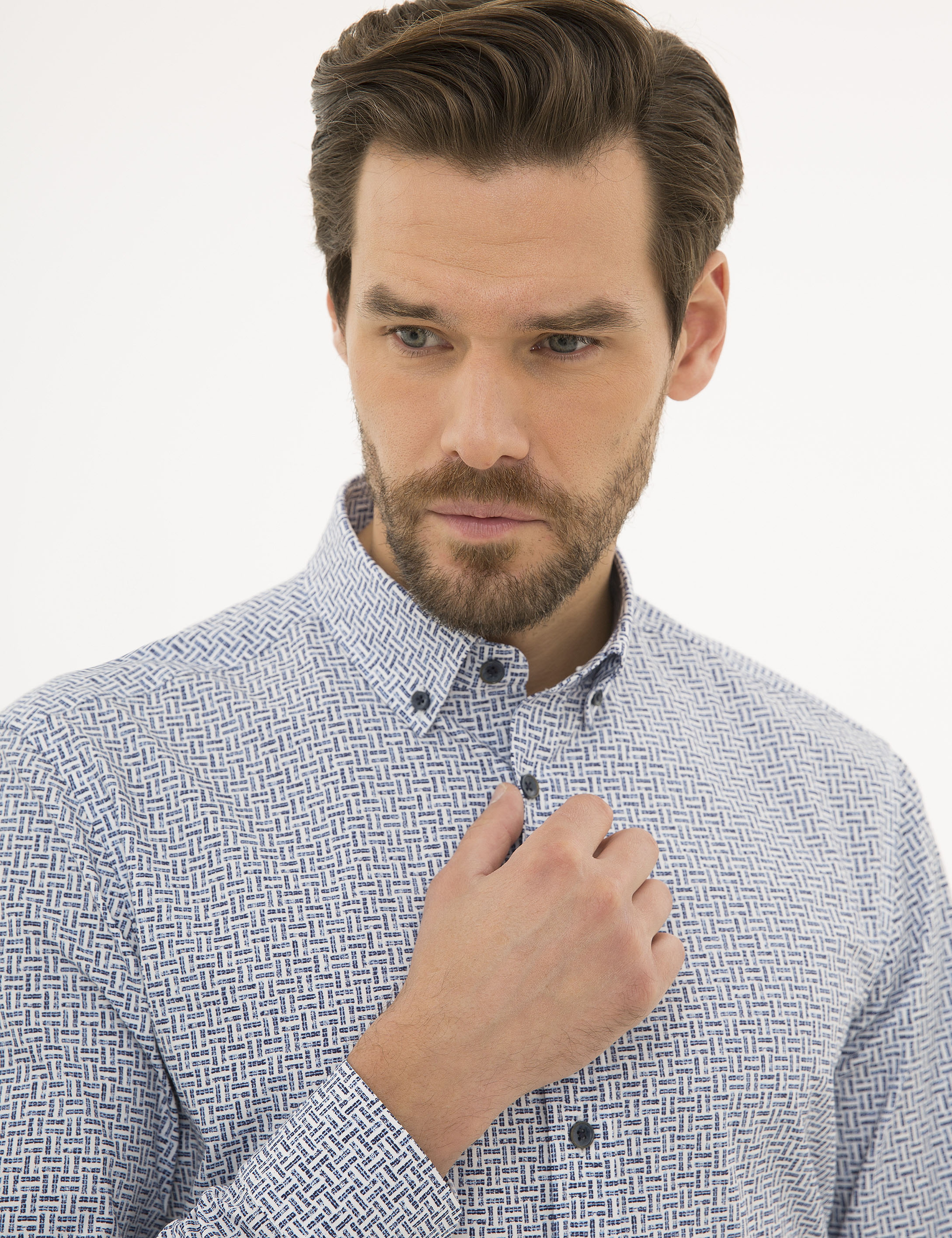Lacivert Slim Fit Uzun Kollu Gömlek