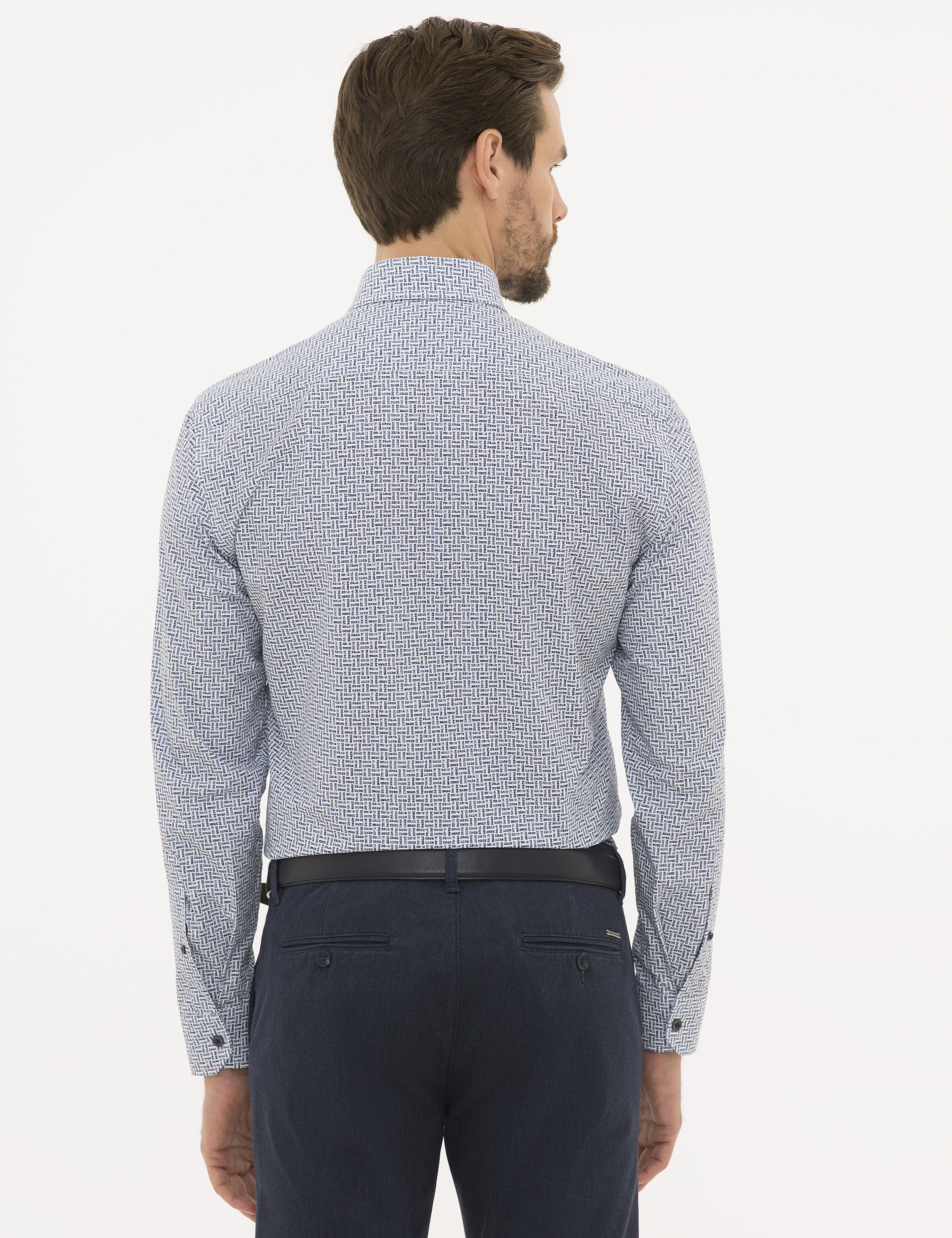 Lacivert Slim Fit Uzun Kollu Gömlek - Image 3