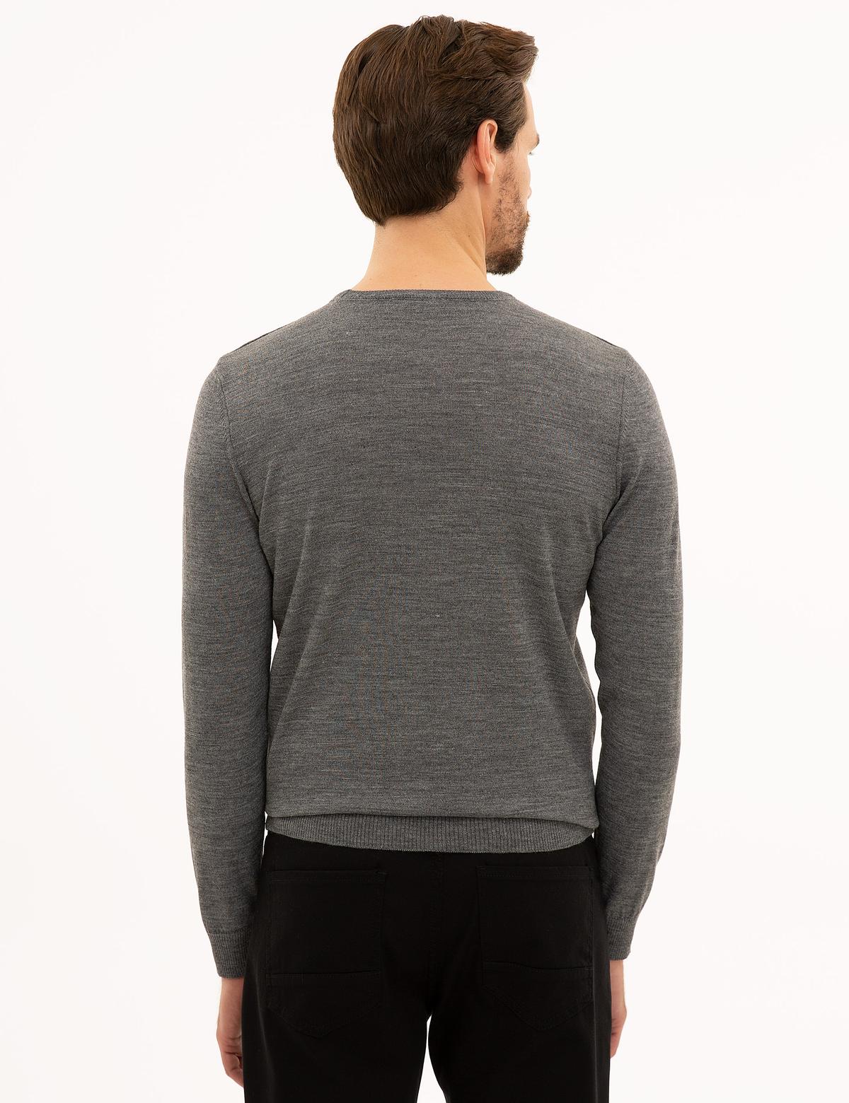 Gri Melanj Slim Fit Bisiklet Yaka Basic Triko Kazak - 50227677046