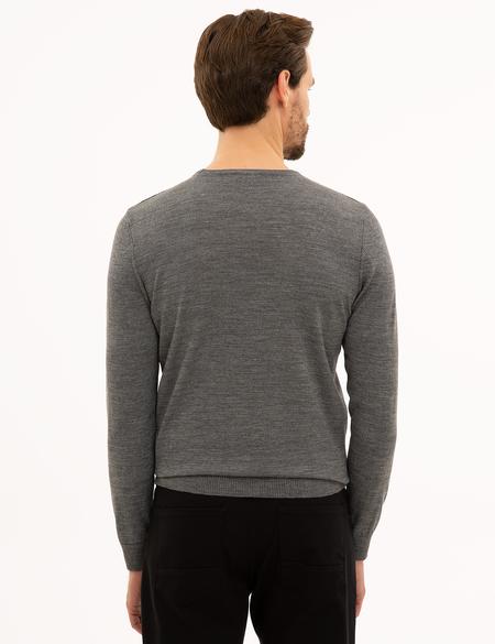 Gri Melanj Slim Fit Bisiklet Yaka Basic Triko Kazak - 50227677046