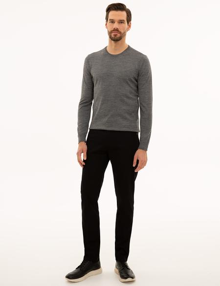 Gri Melanj Slim Fit Bisiklet Yaka Basic Triko Kazak - 50227677046