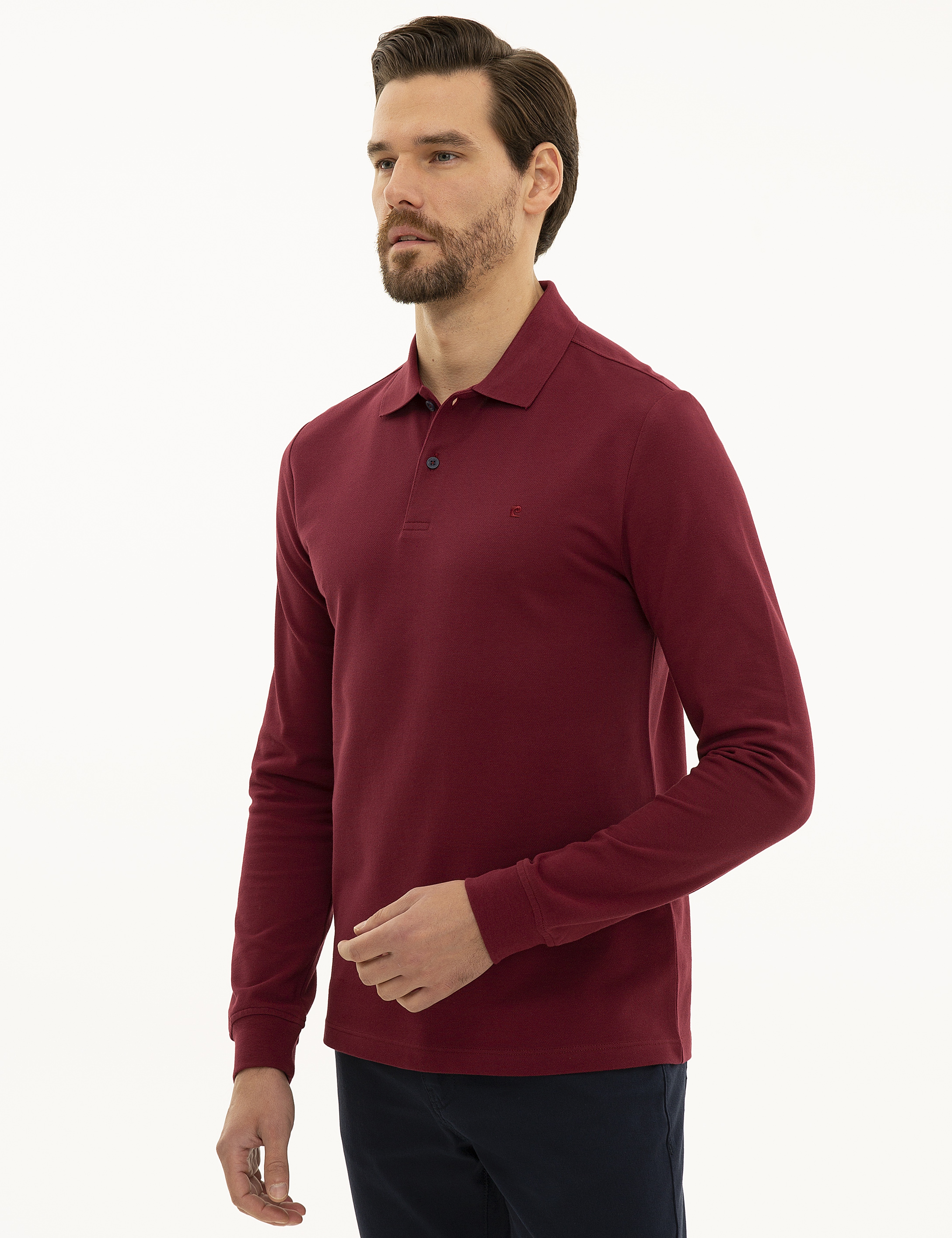 Bordo Slim Fit Polo Yaka Sweatshirt - Image 3
