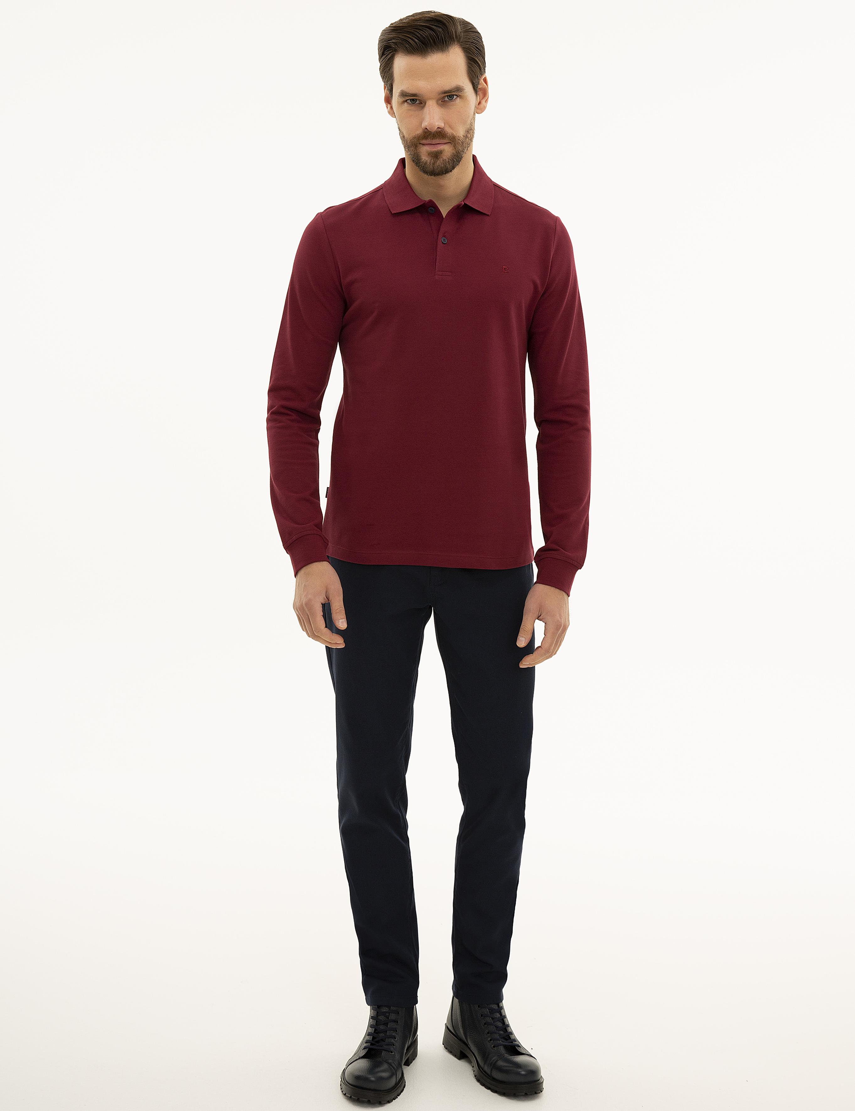 Bordo Slim Fit Polo Yaka Sweatshirt