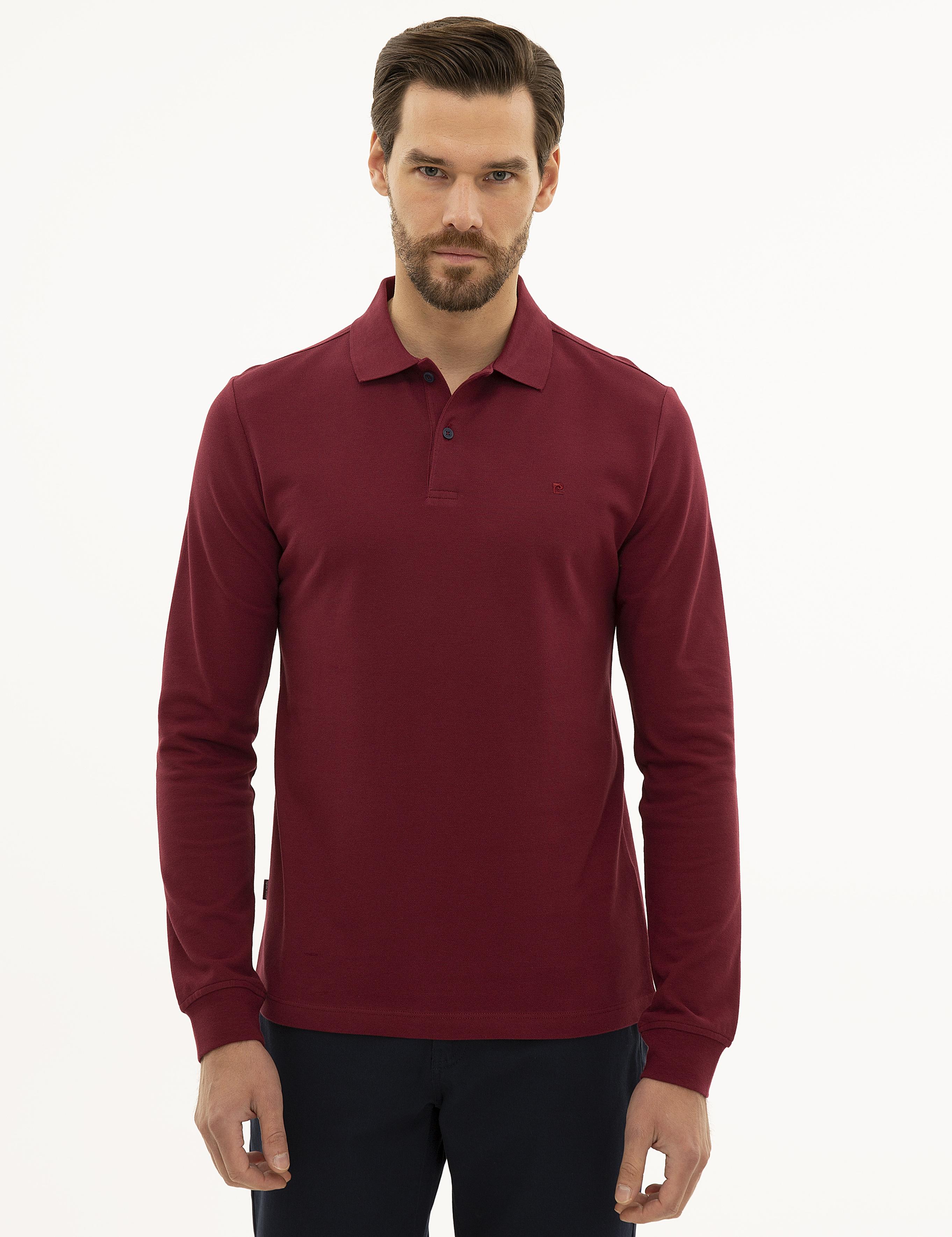 Bordo Slim Fit Polo Yaka Sweatshirt