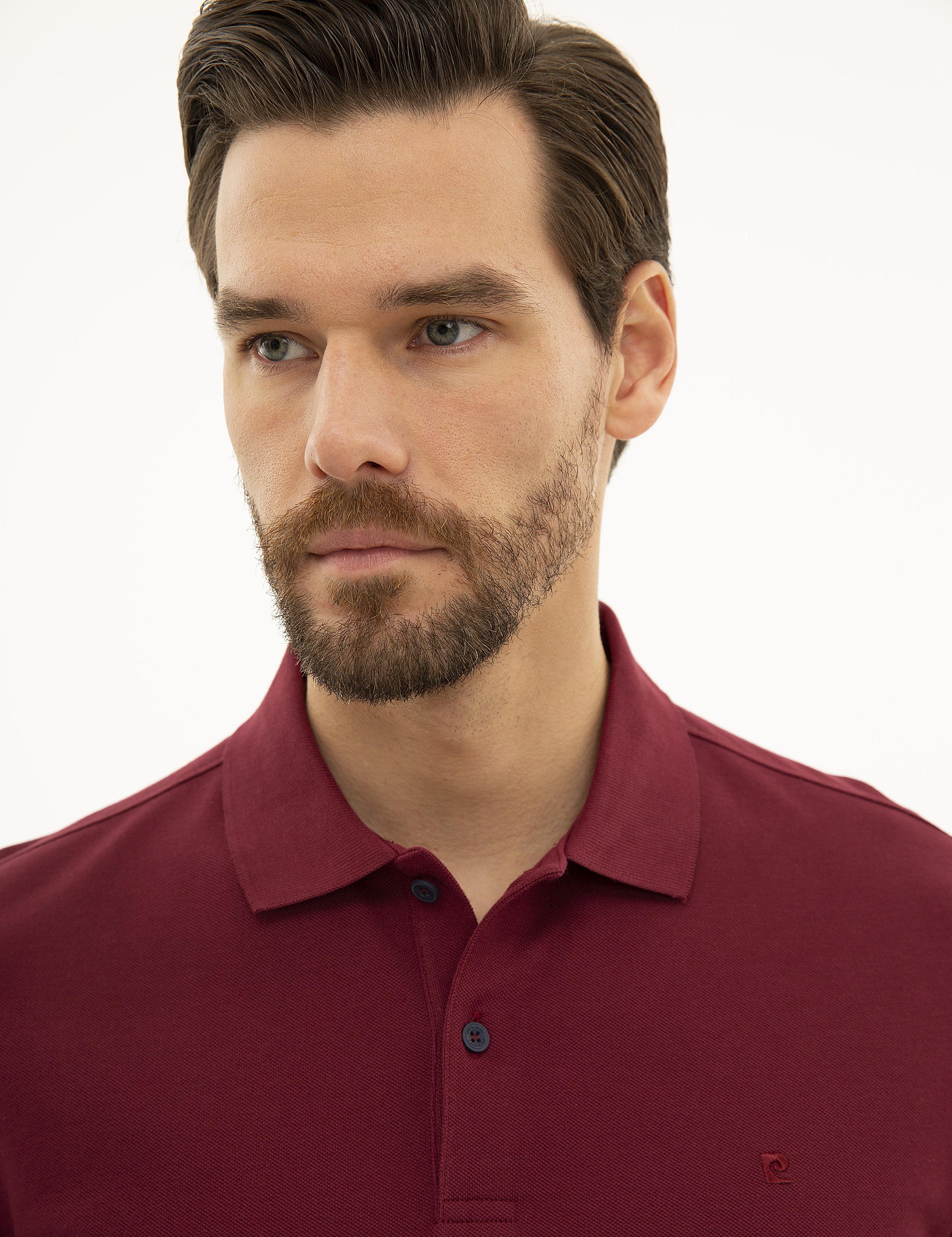 Bordo Slim Fit Polo Yaka Sweatshirt