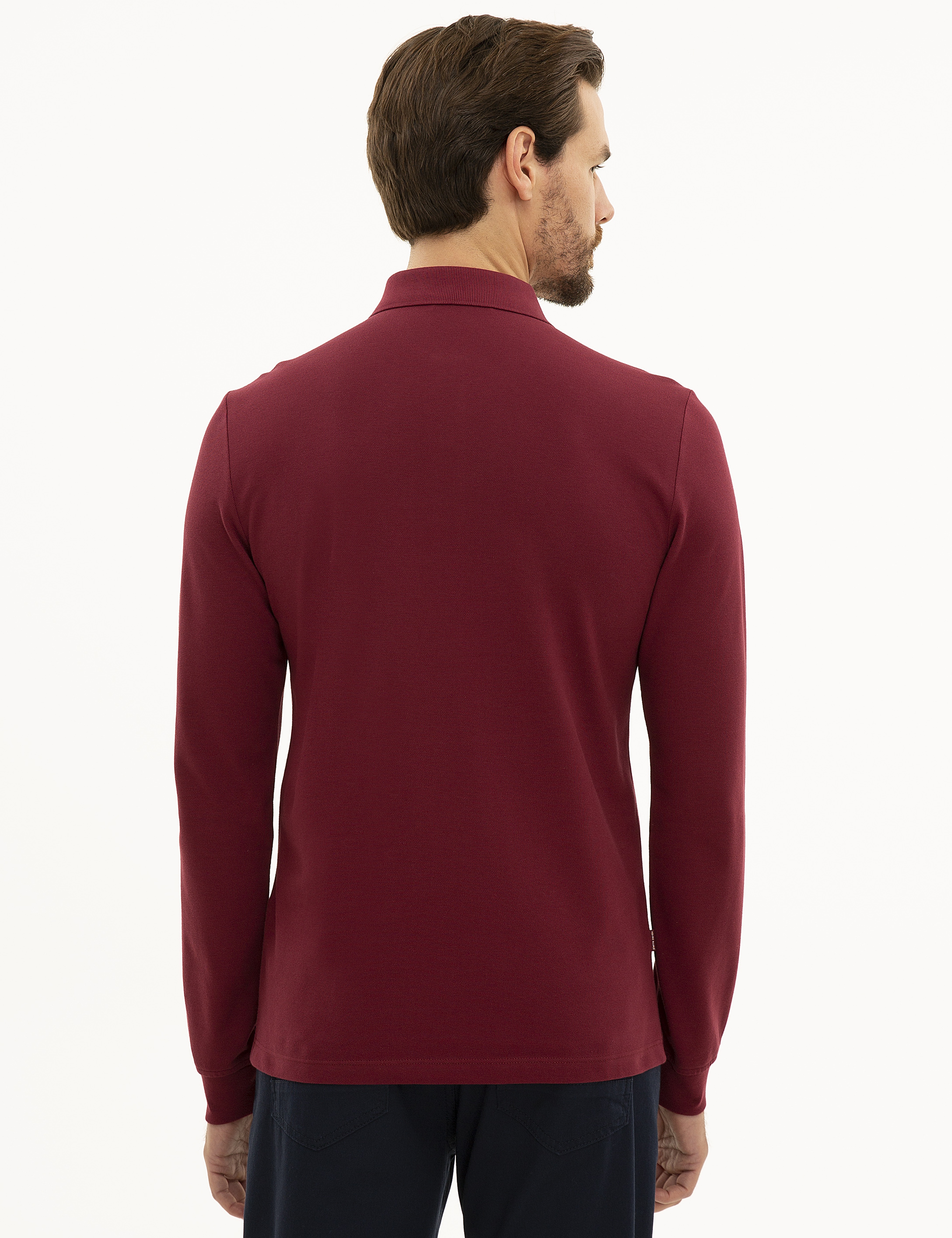 Bordo Slim Fit Polo Yaka Sweatshirt - Image 4