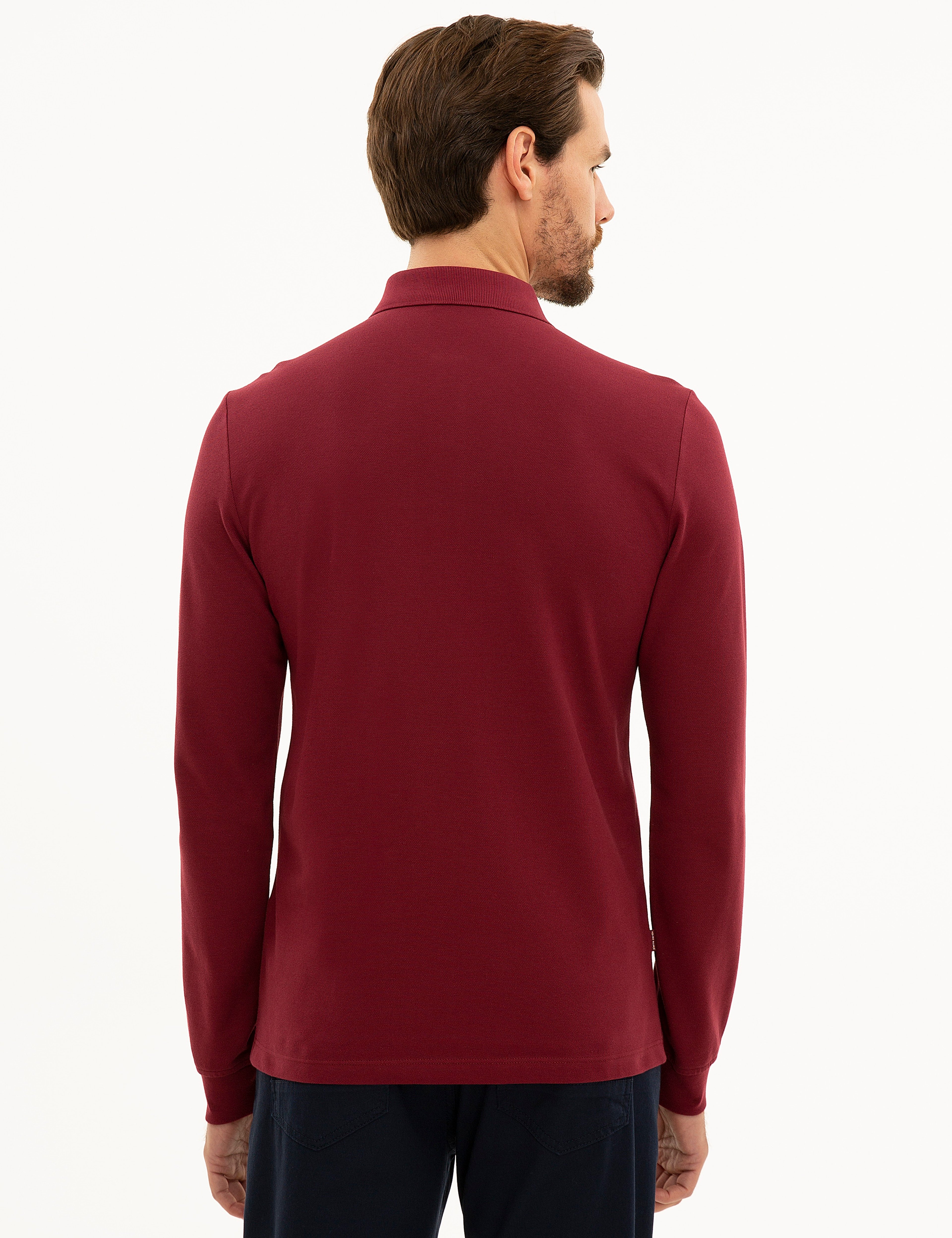 Bordo Slim Fit Polo Yaka Sweatshirt