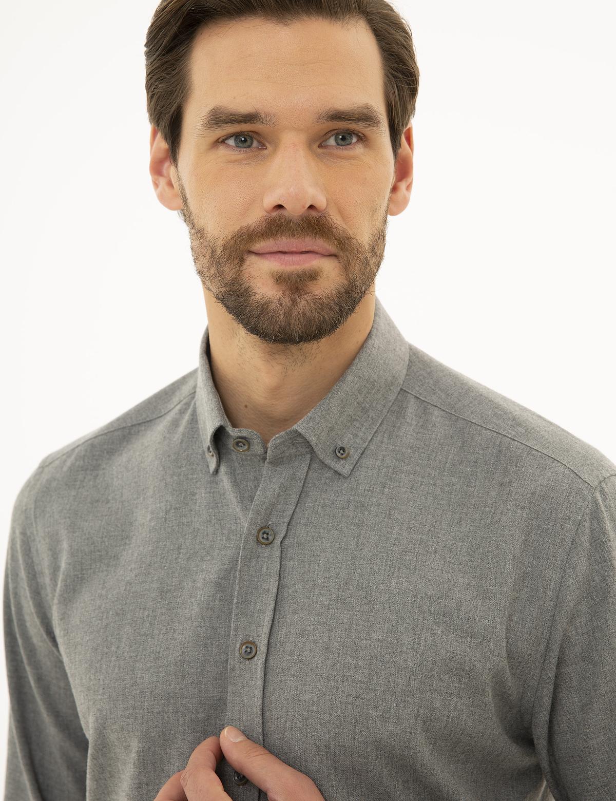 Gri Regular Fit Uzun Kollu Gömlek - 50227453006