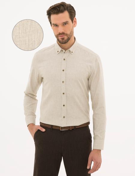 Bej Regular Fit Uzun Kollu Gömlek - 50227453042