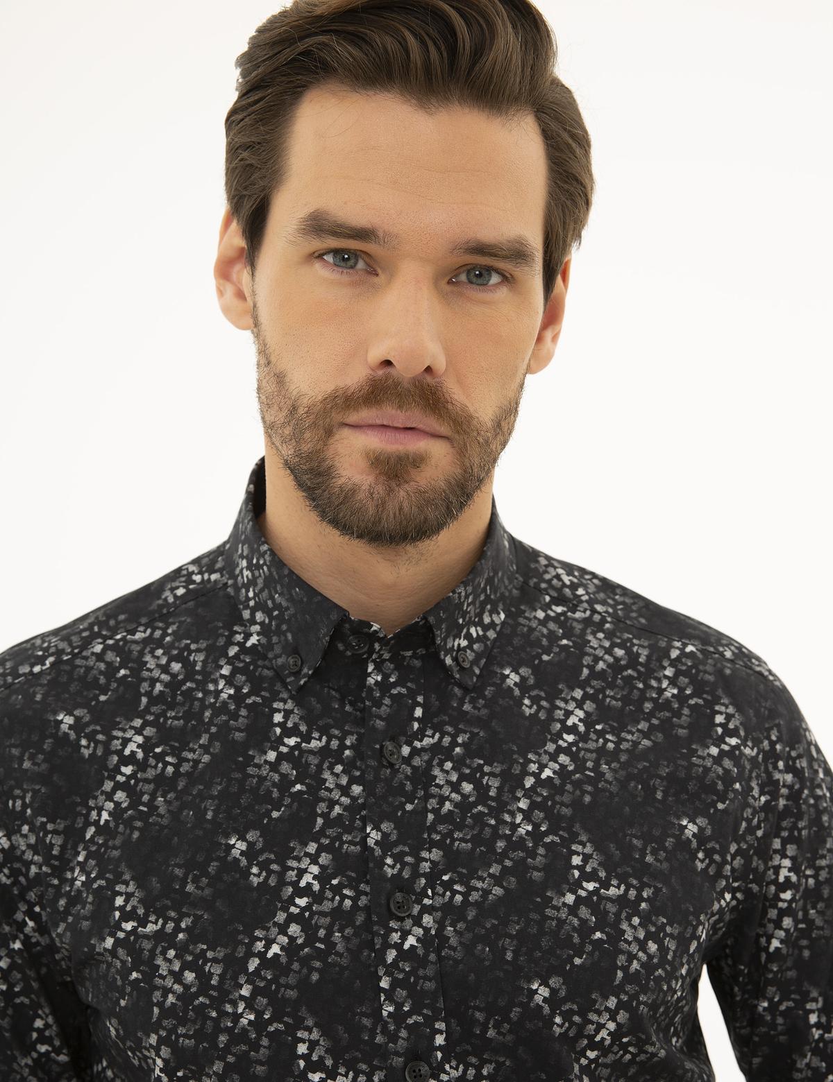 Siyah Slim Fit Uzun Kollu Gömlek - 50229558007