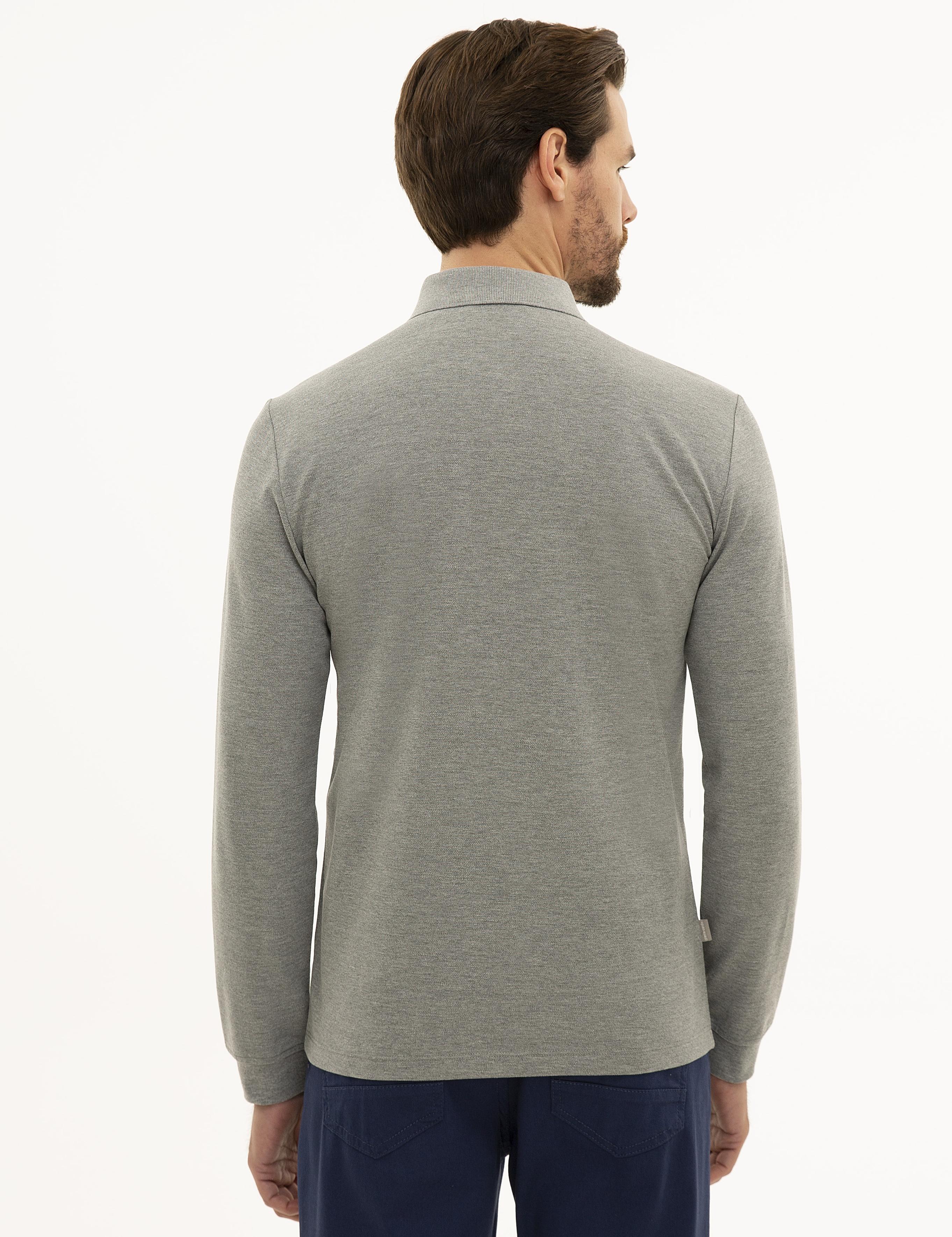 Gri Melanj Slim Fit Polo Yaka Sweatshirt