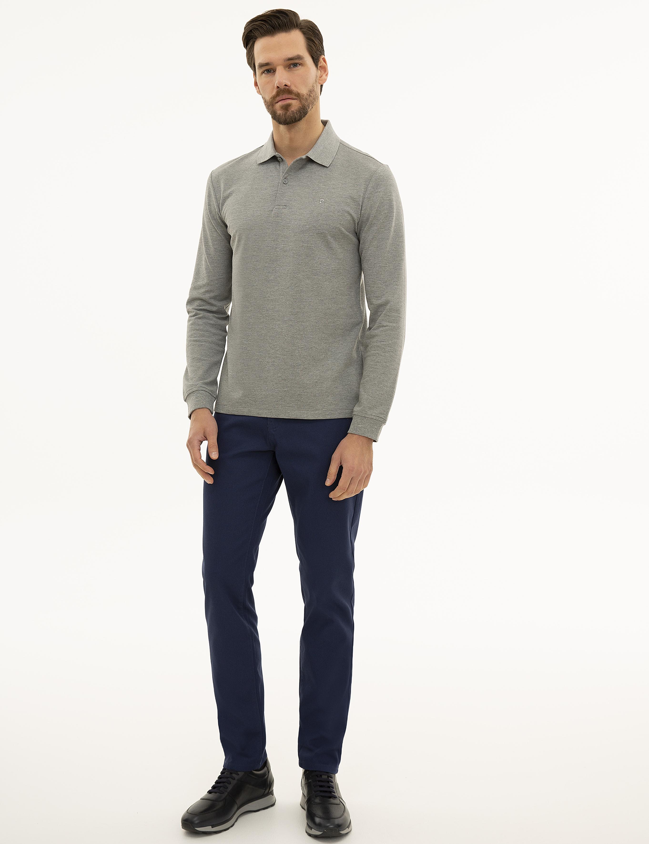 Gri Melanj Slim Fit Polo Yaka Sweatshirt