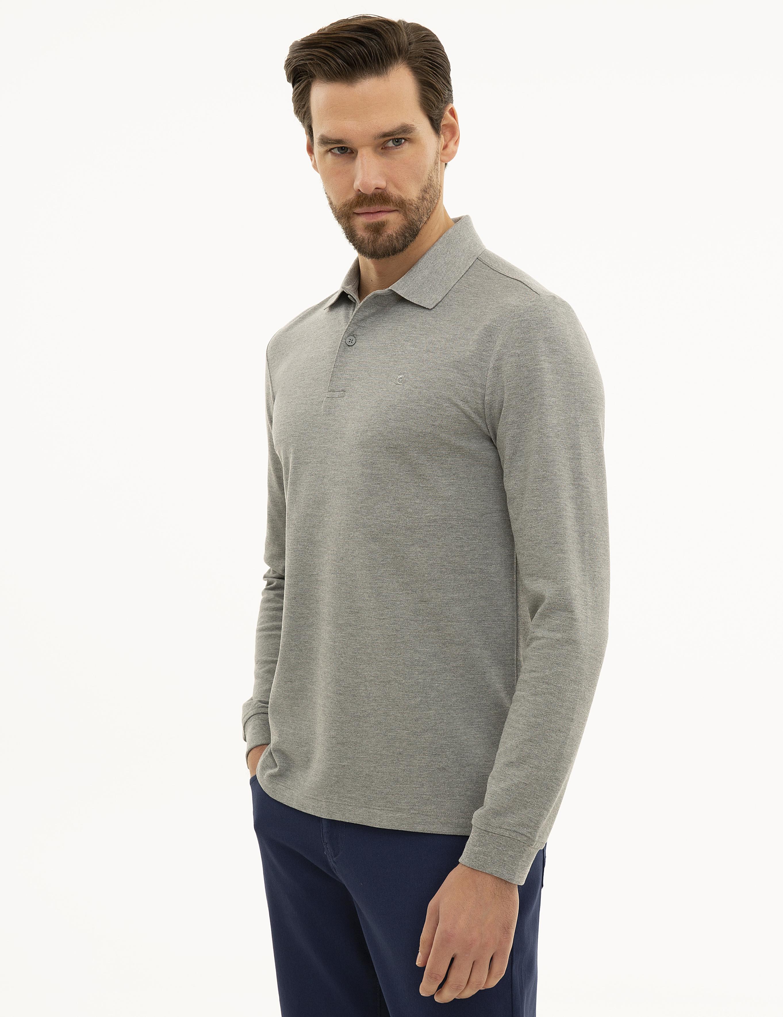 Gri Melanj Slim Fit Polo Yaka Sweatshirt