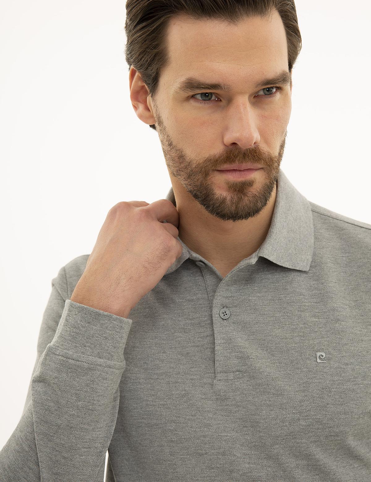 Gri Melanj Slim Fit Polo Yaka Sweatshirt - 50233280033