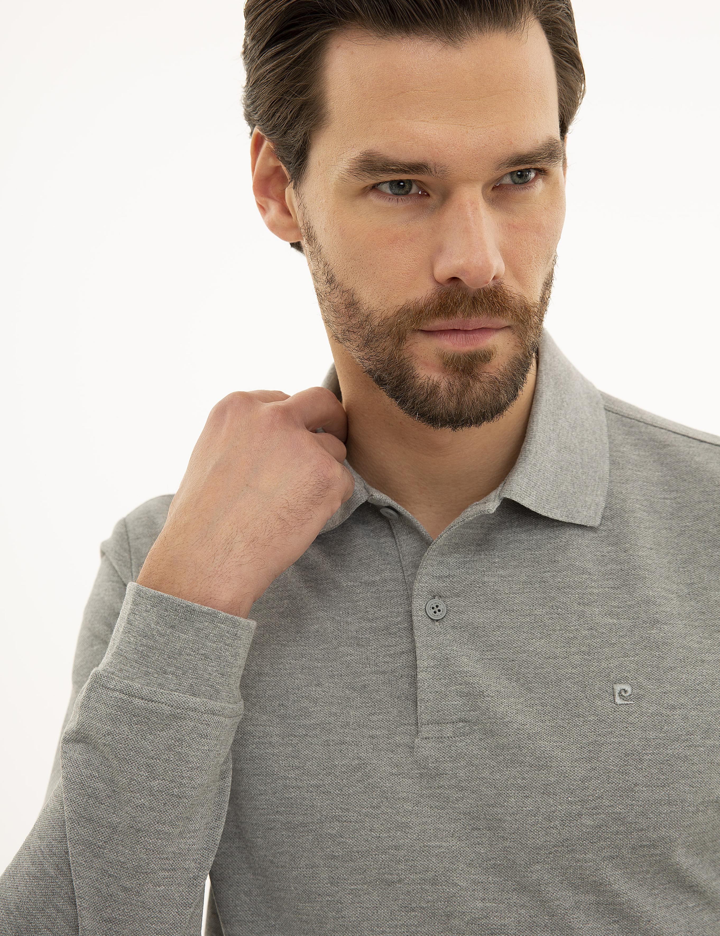 Gri Melanj Slim Fit Polo Yaka Sweatshirt