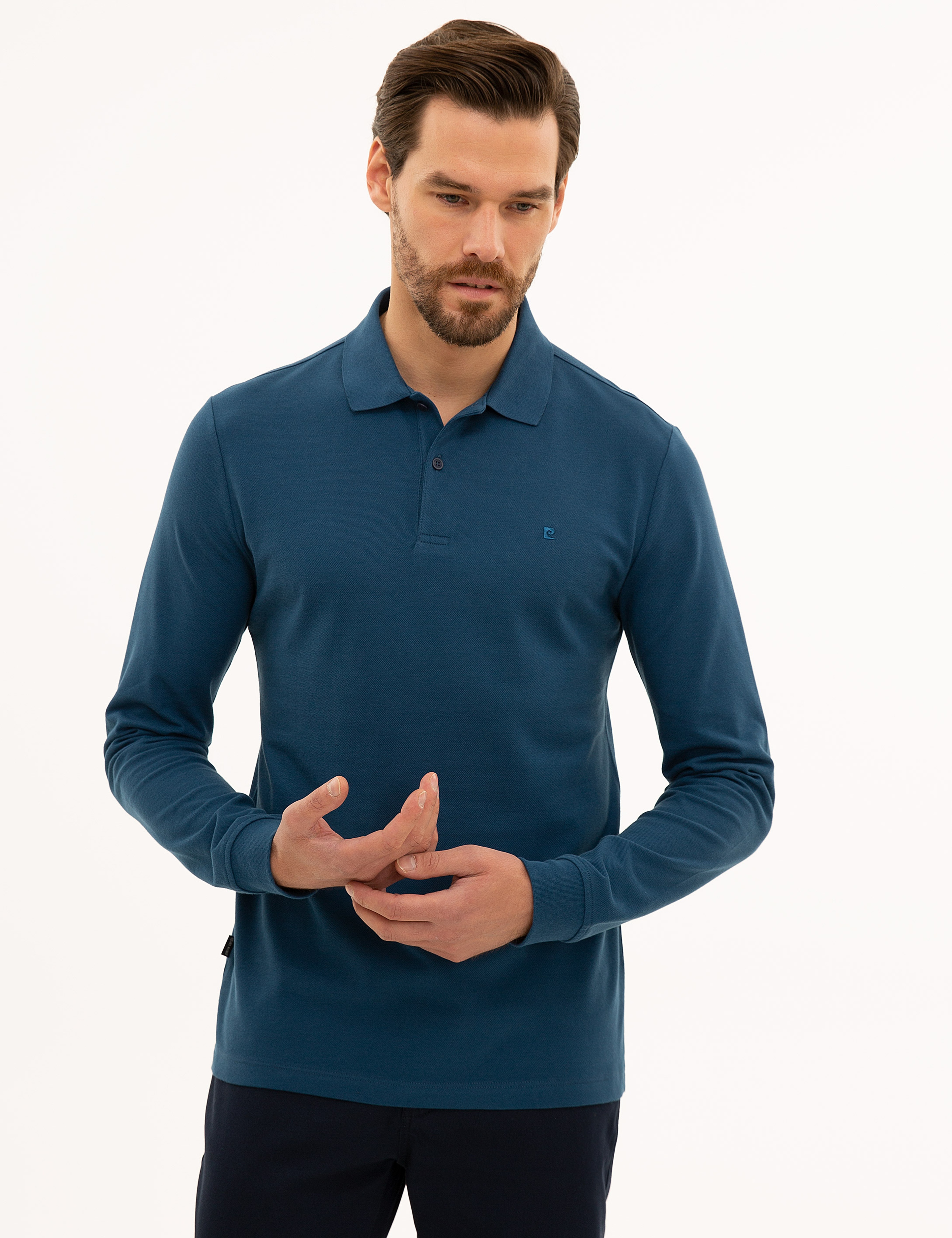 Açık Lacivert Slim Fit Polo Yaka Sweatshirt - Image 1