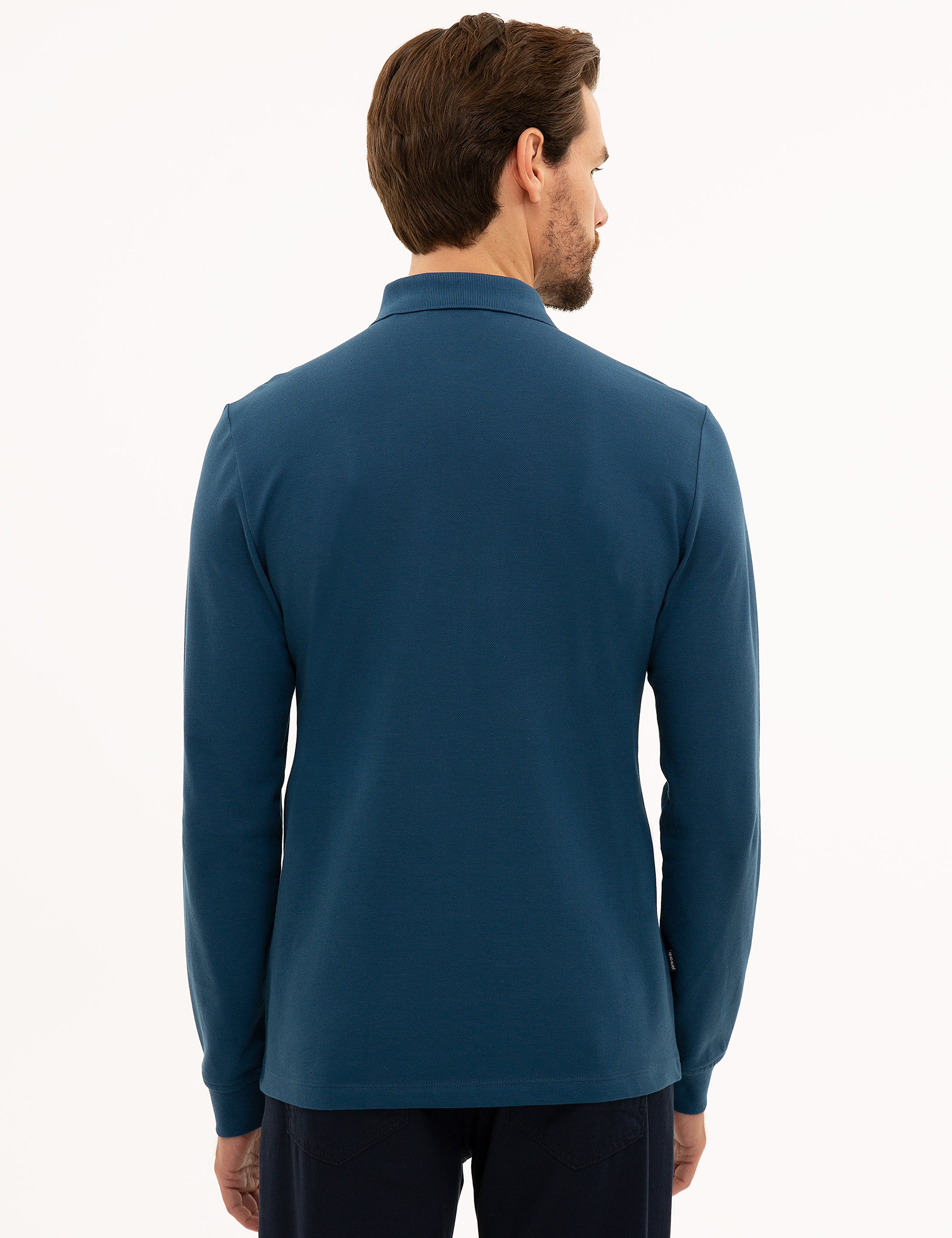 Açık Lacivert Slim Fit Polo Yaka Sweatshirt