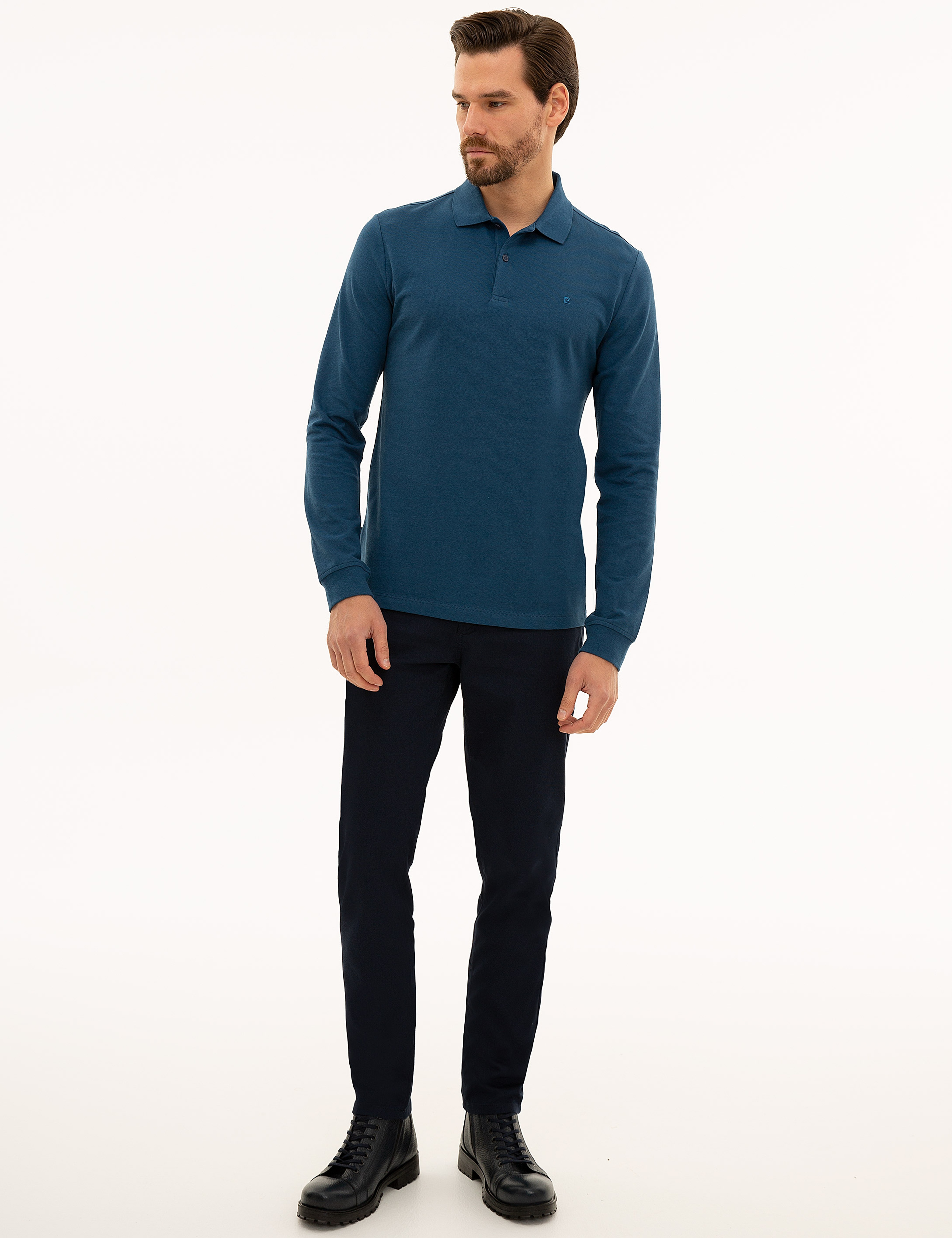 Açık Lacivert Slim Fit Polo Yaka Sweatshirt - Image 5