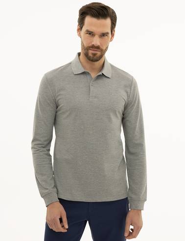 Gri Melanj Slim Fit Polo Yaka Sweatshirt