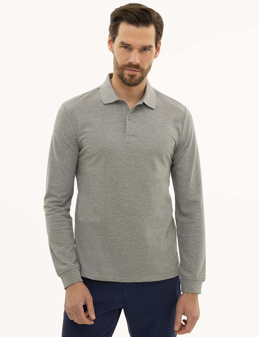 Gri Melanj Slim Fit Polo Yaka Sweatshirt