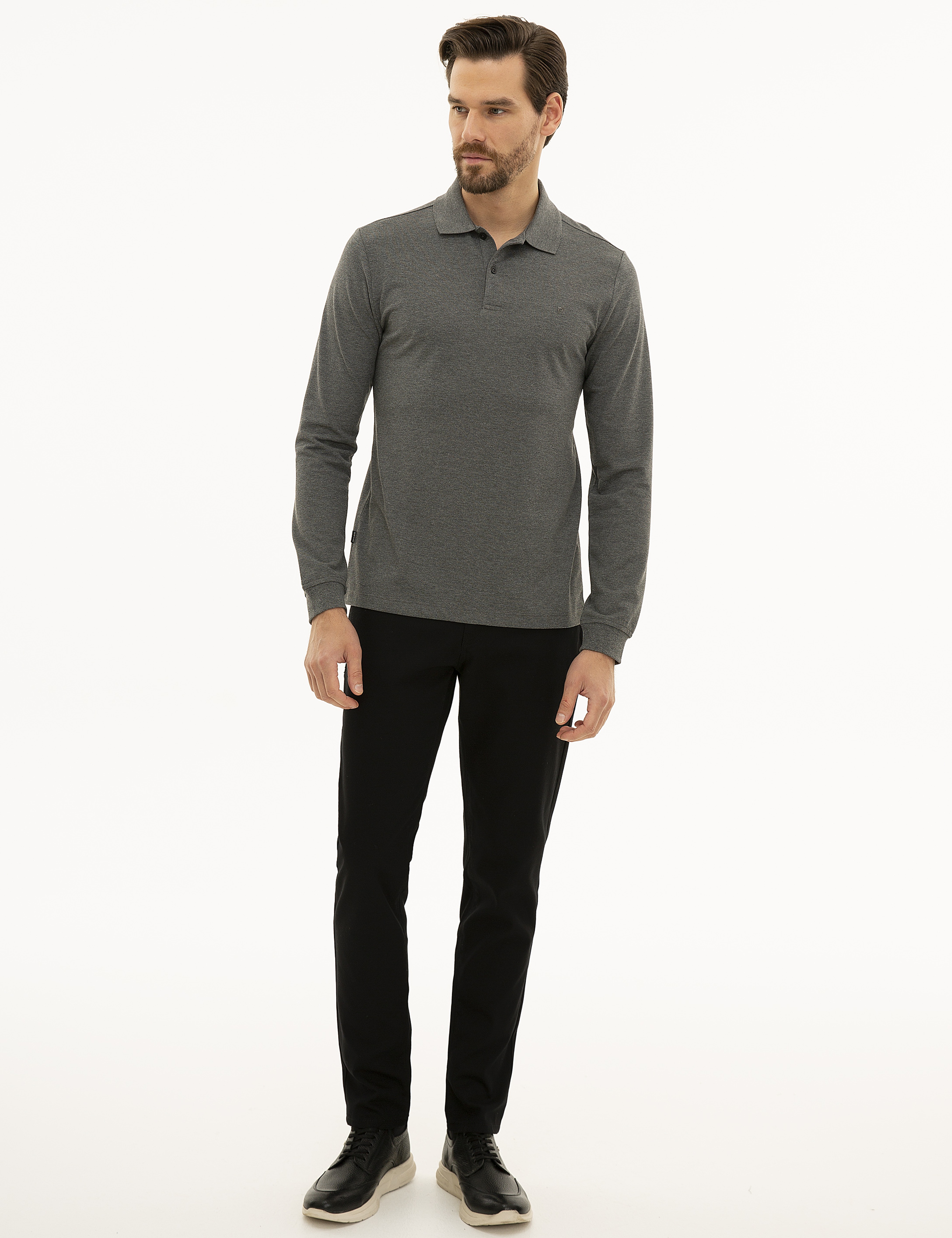 Antrasit Melanj Slim Fit Polo Yaka Sweatshirt - Image 5