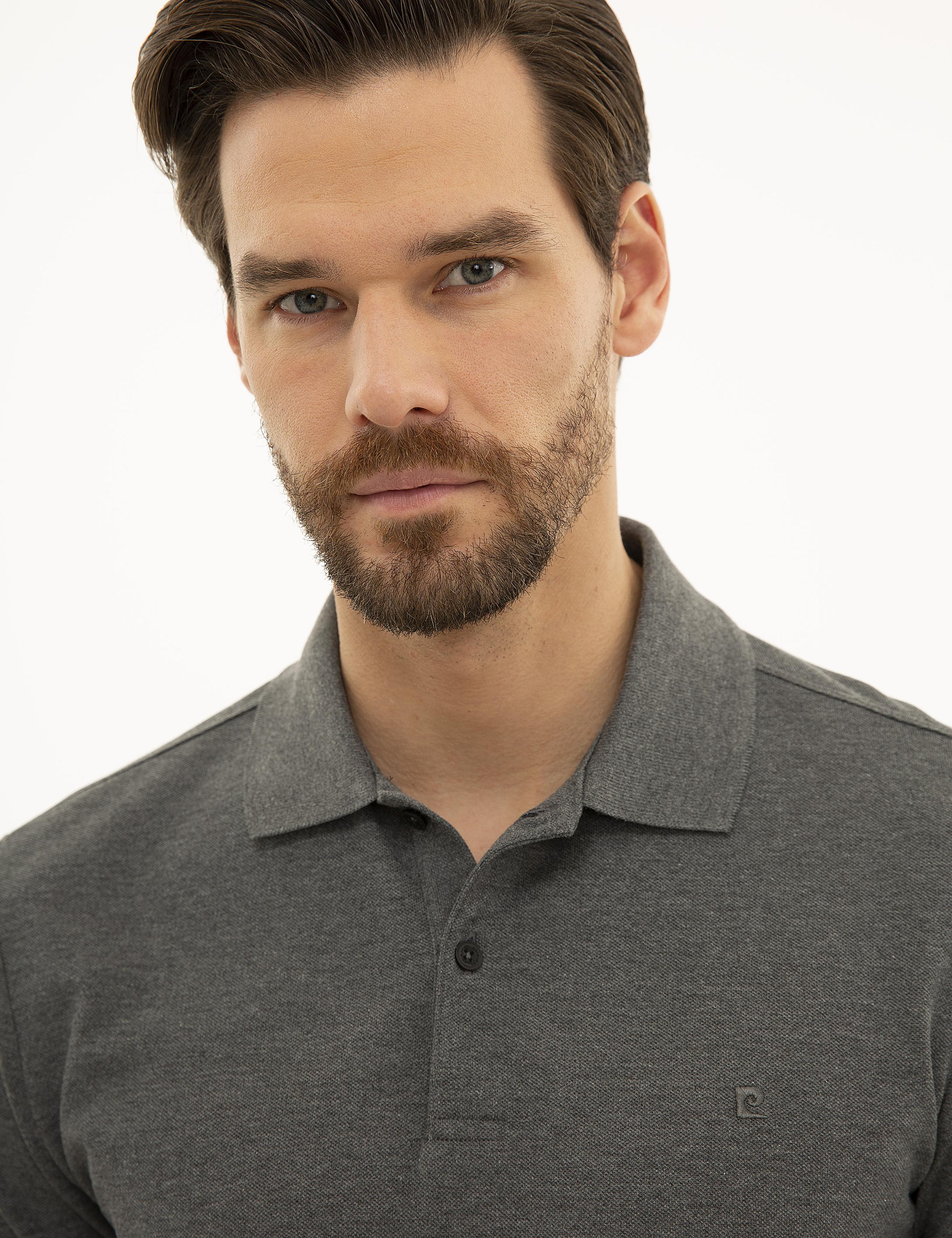 Antrasit Melanj Slim Fit Polo Yaka Sweatshirt