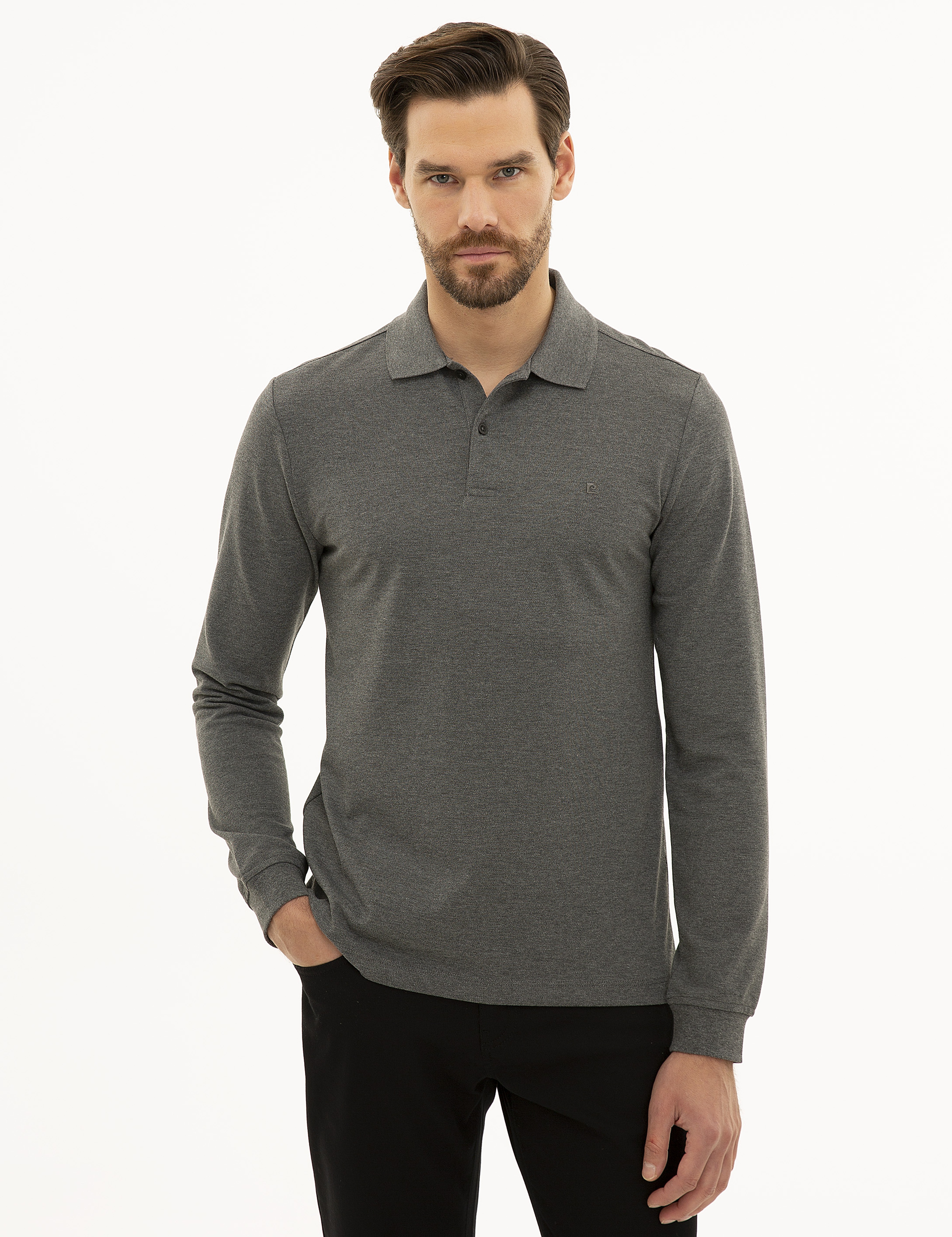 Antrasit Melanj Slim Fit Polo Yaka Sweatshirt - Image 1