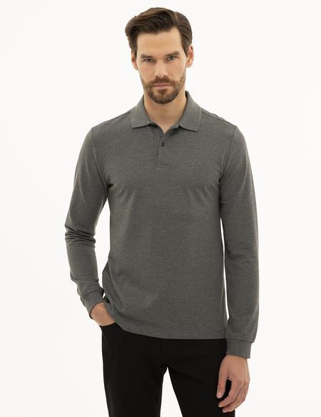 Antrasit Melanj Slim Fit Polo Yaka Sweatshirt - 50233280076