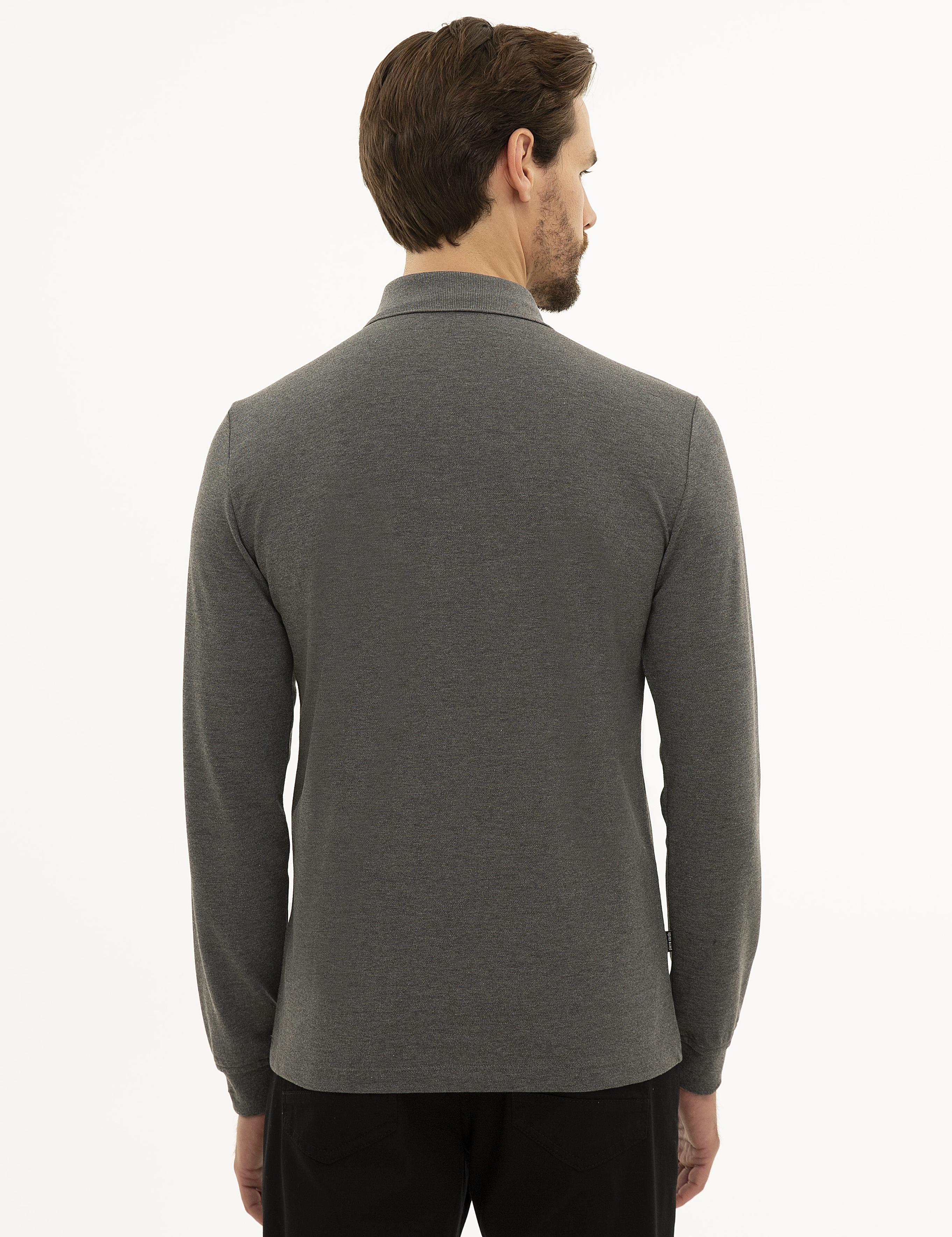 Antrasit Melanj Slim Fit Polo Yaka Sweatshirt