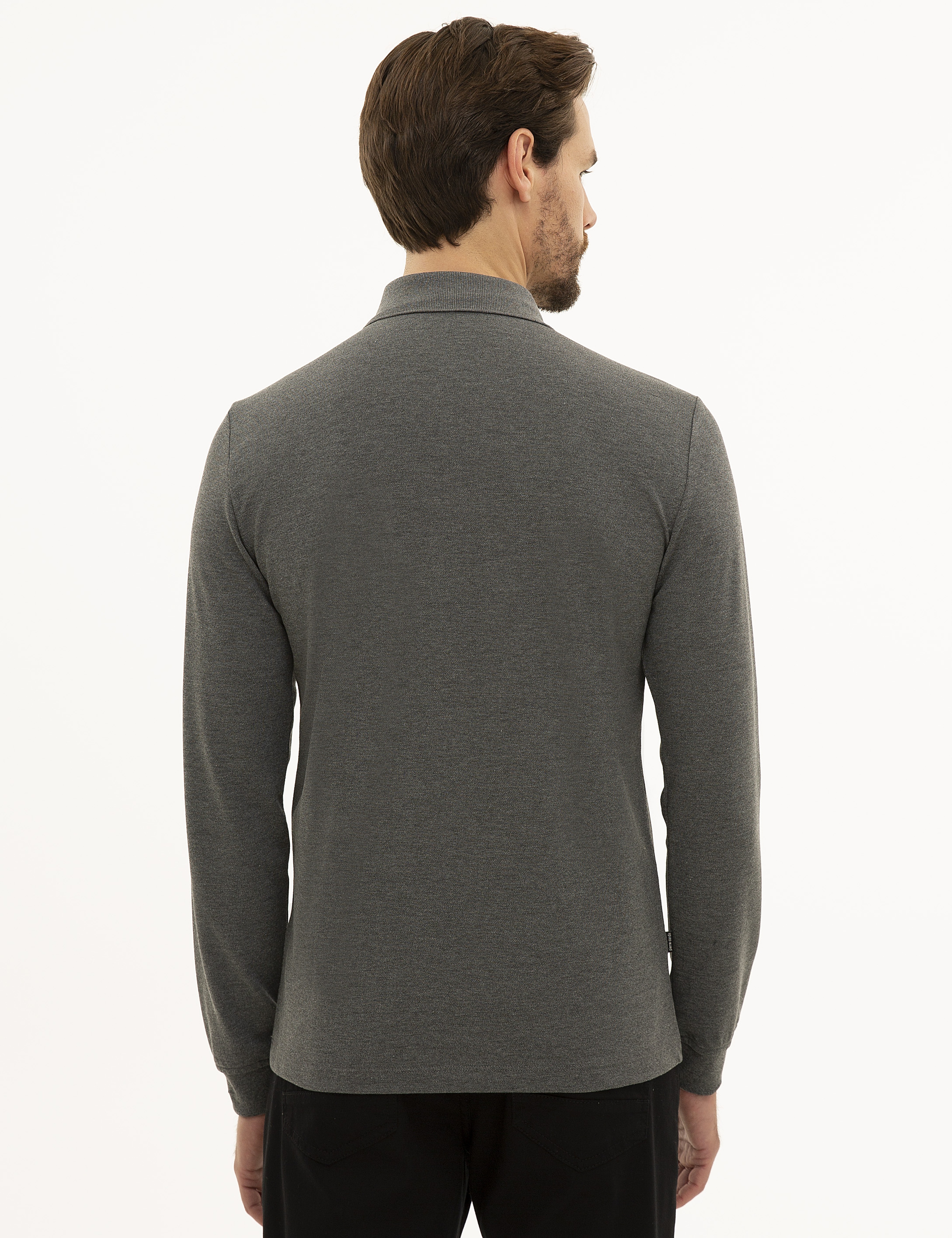 Antrasit Melanj Slim Fit Polo Yaka Sweatshirt