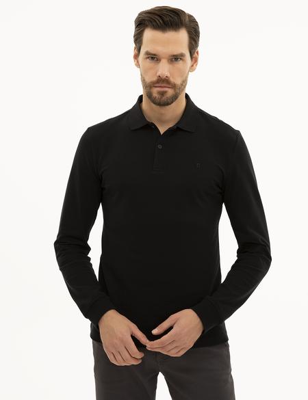 Siyah Slim Fit Polo Yaka Sweatshirt - 50233280007