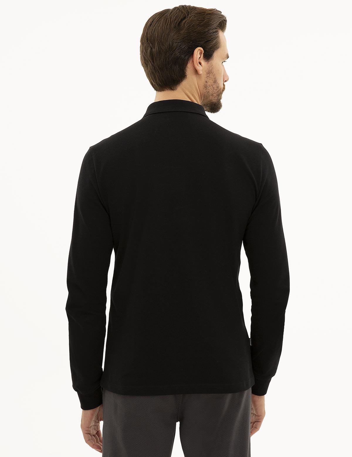 Siyah Slim Fit Polo Yaka Sweatshirt - 50233280007