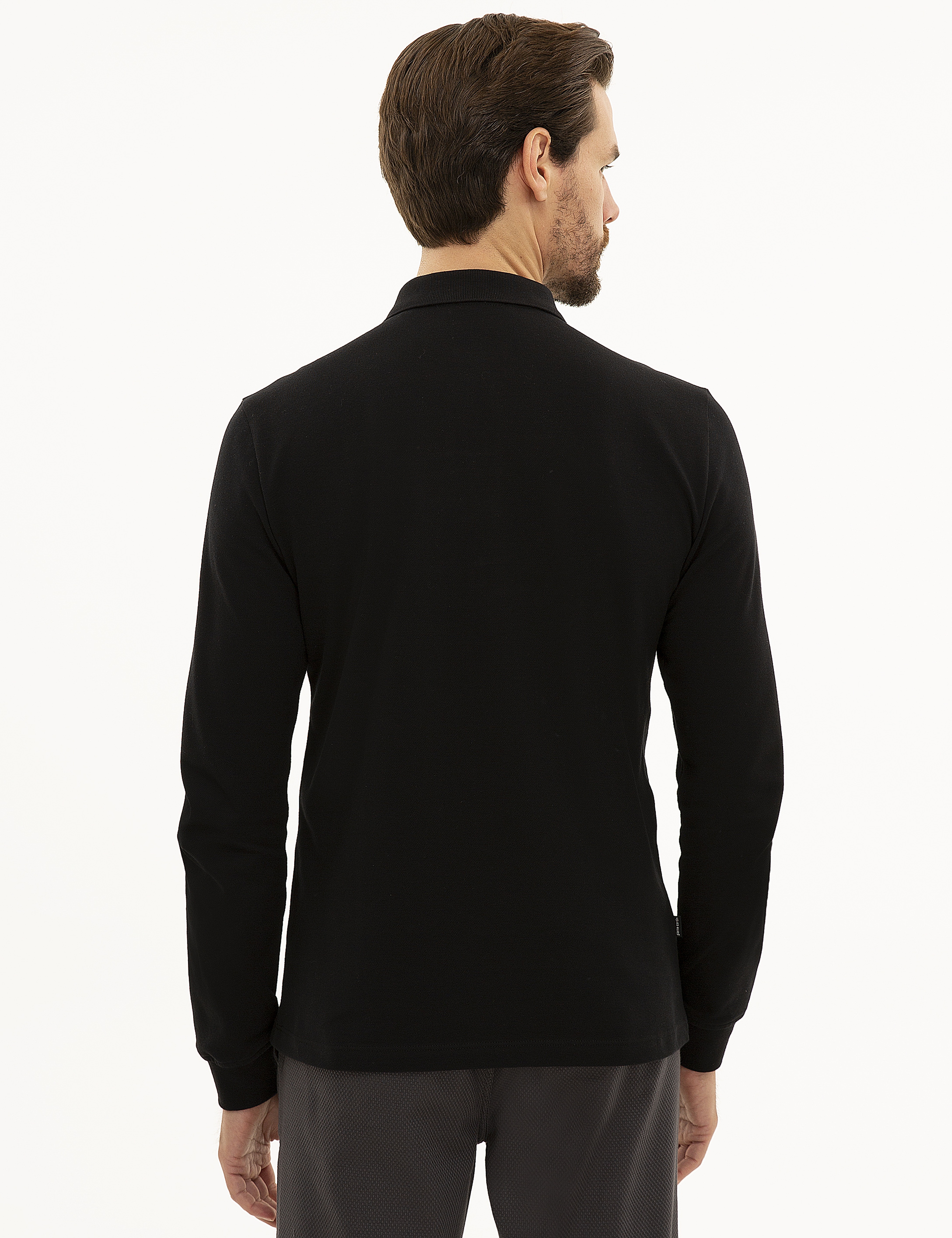 Siyah Slim Fit Polo Yaka Sweatshirt