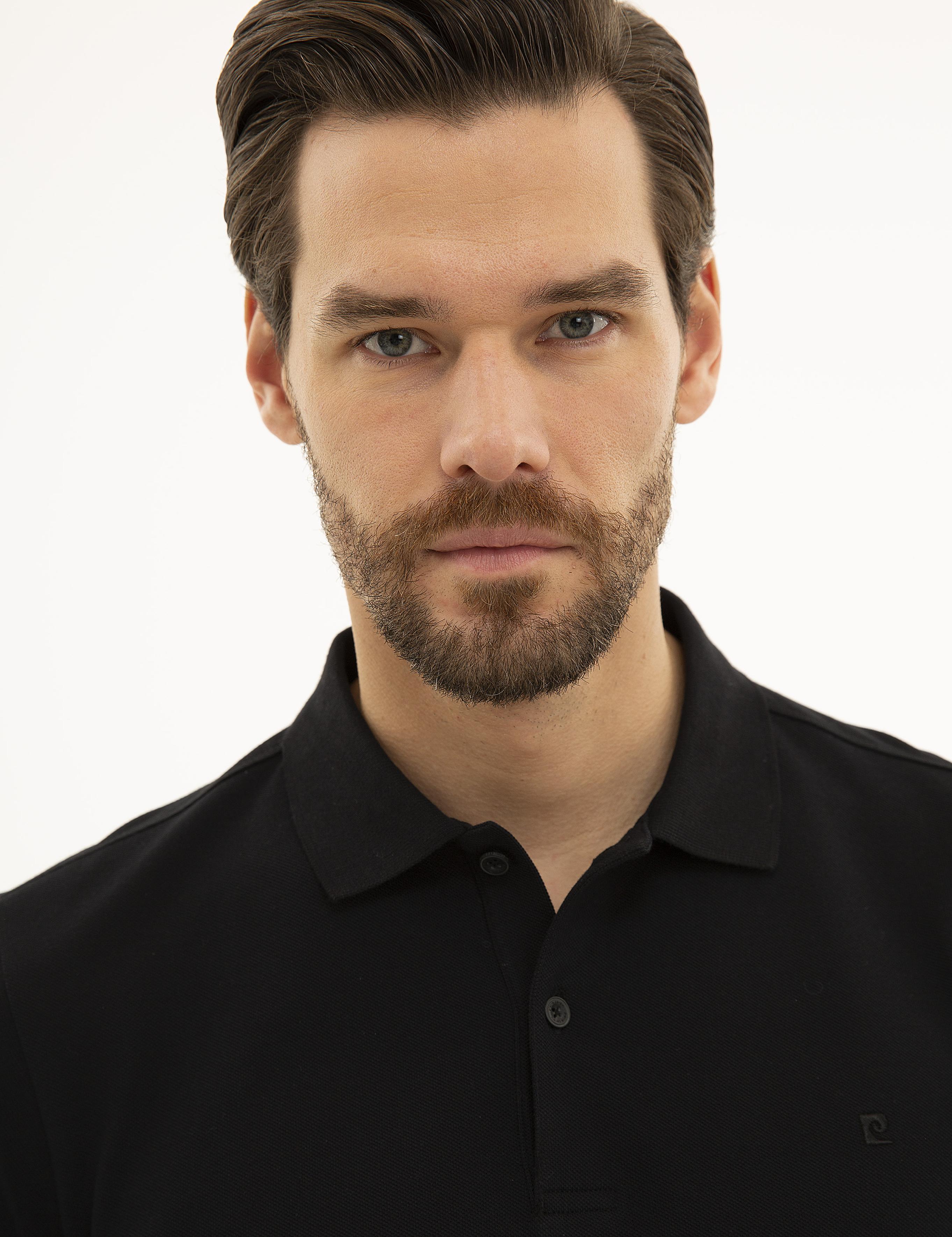 Siyah Slim Fit Polo Yaka Sweatshirt