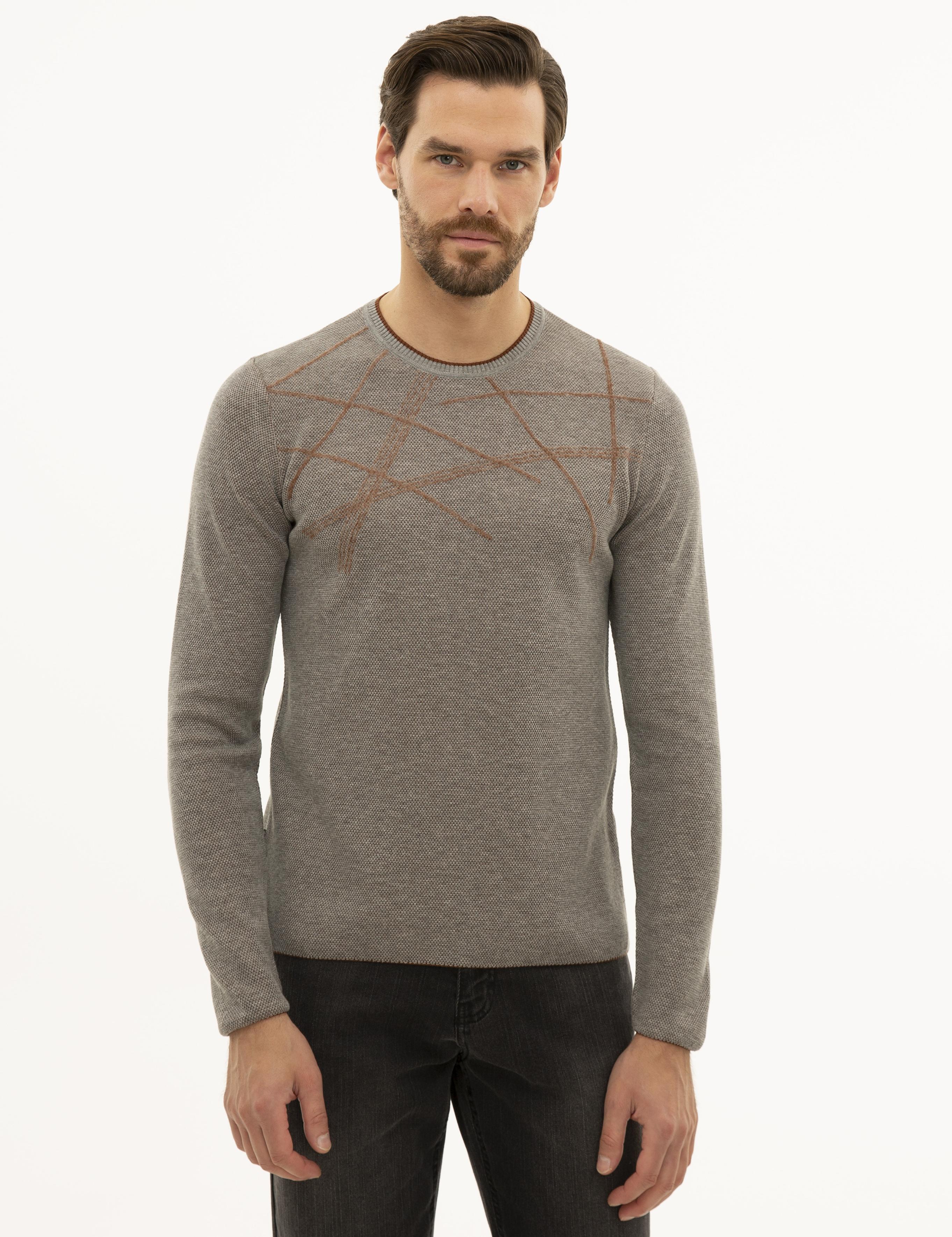 Gri Melanj Slim Fit Triko Kazak