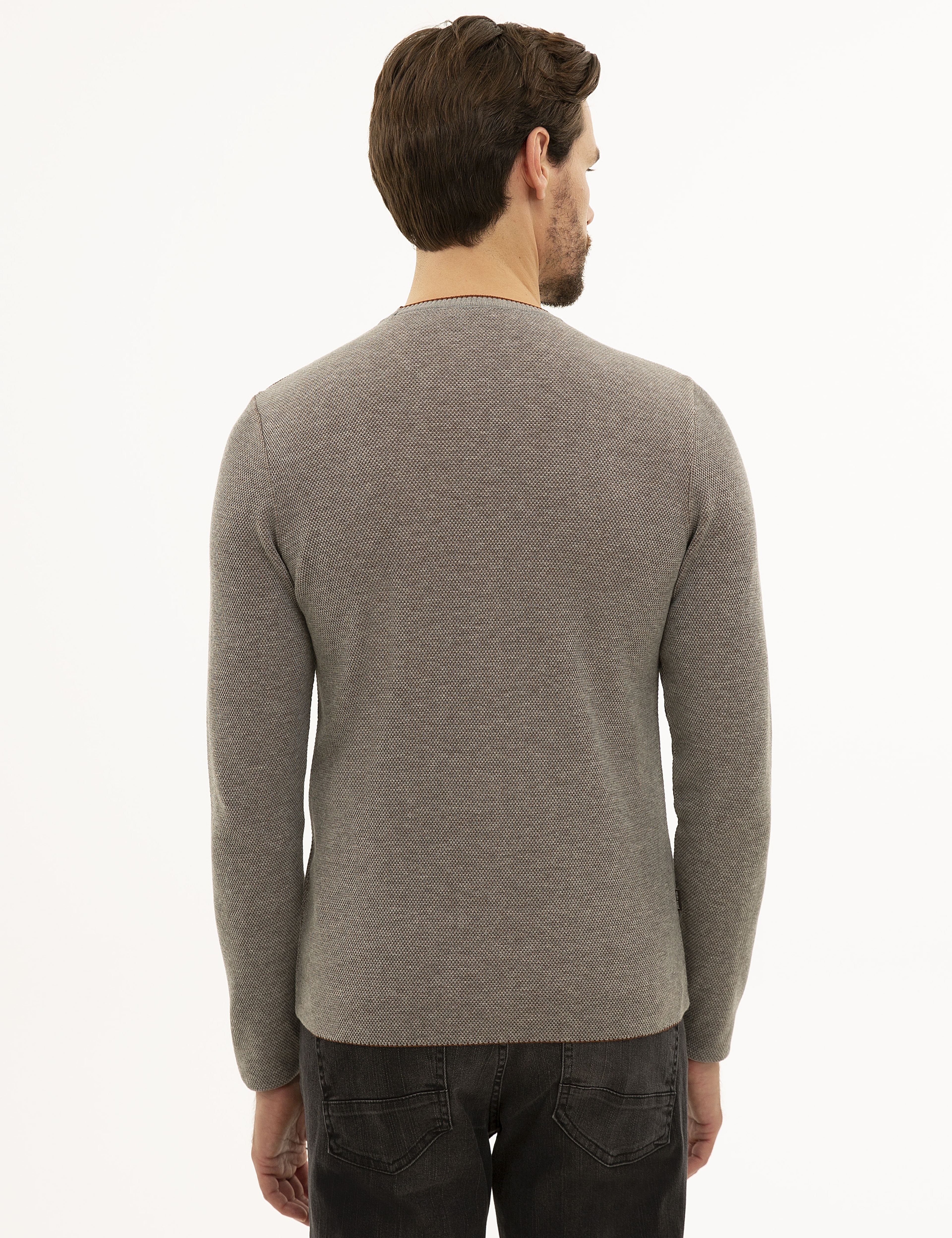Gri Melanj Slim Fit Triko Kazak - Image 4
