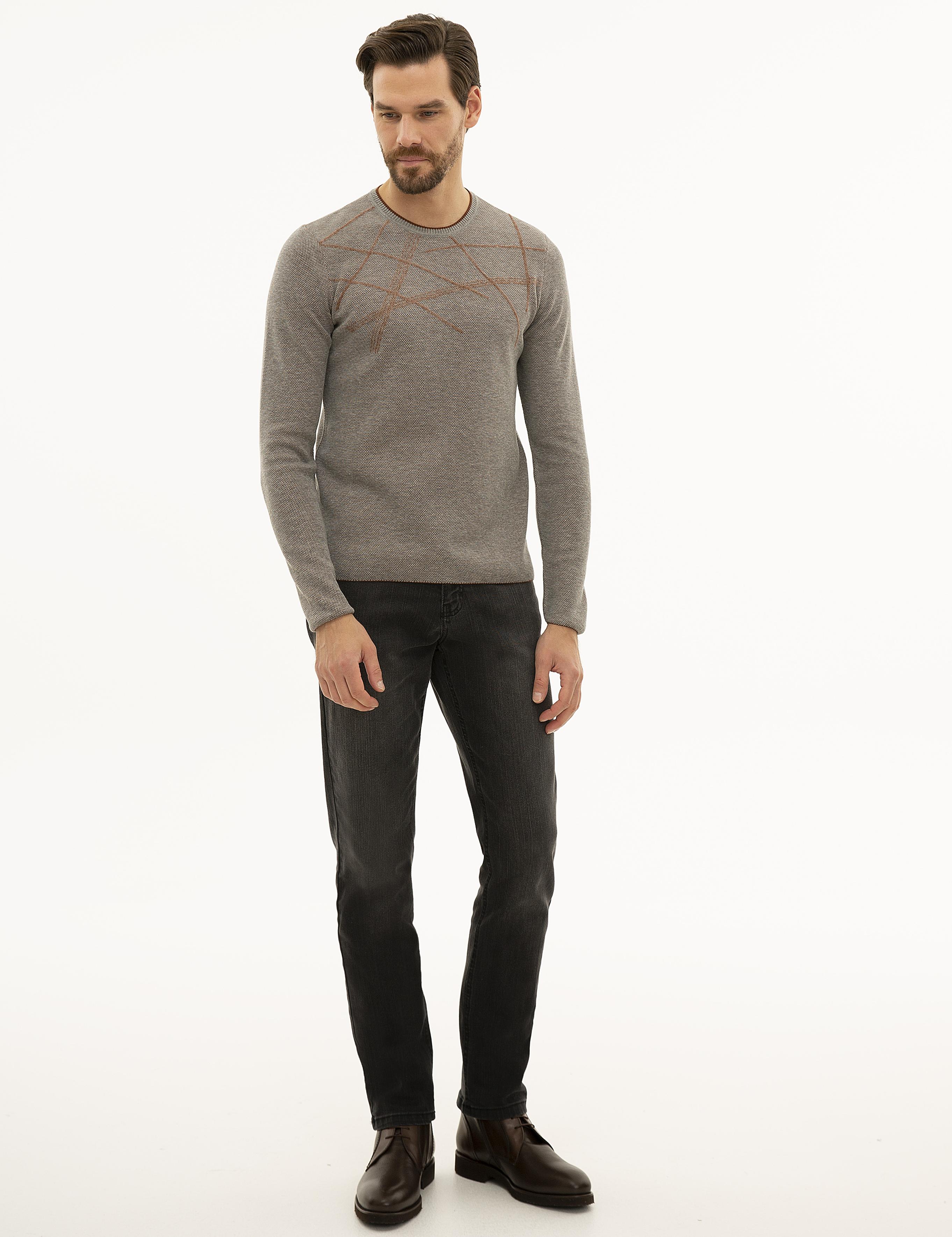 Gri Melanj Slim Fit Triko Kazak