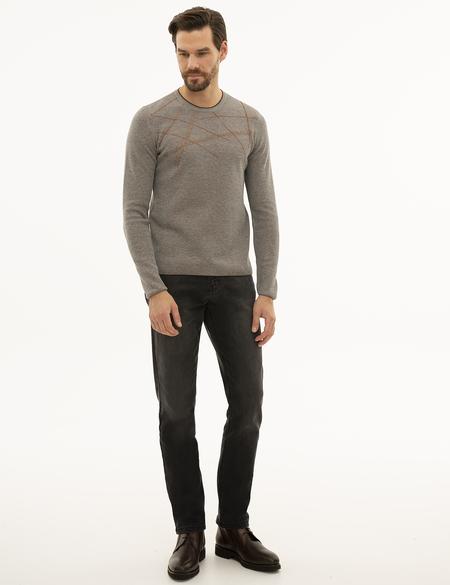 Gri Melanj Slim Fit Triko Kazak - 50228232026