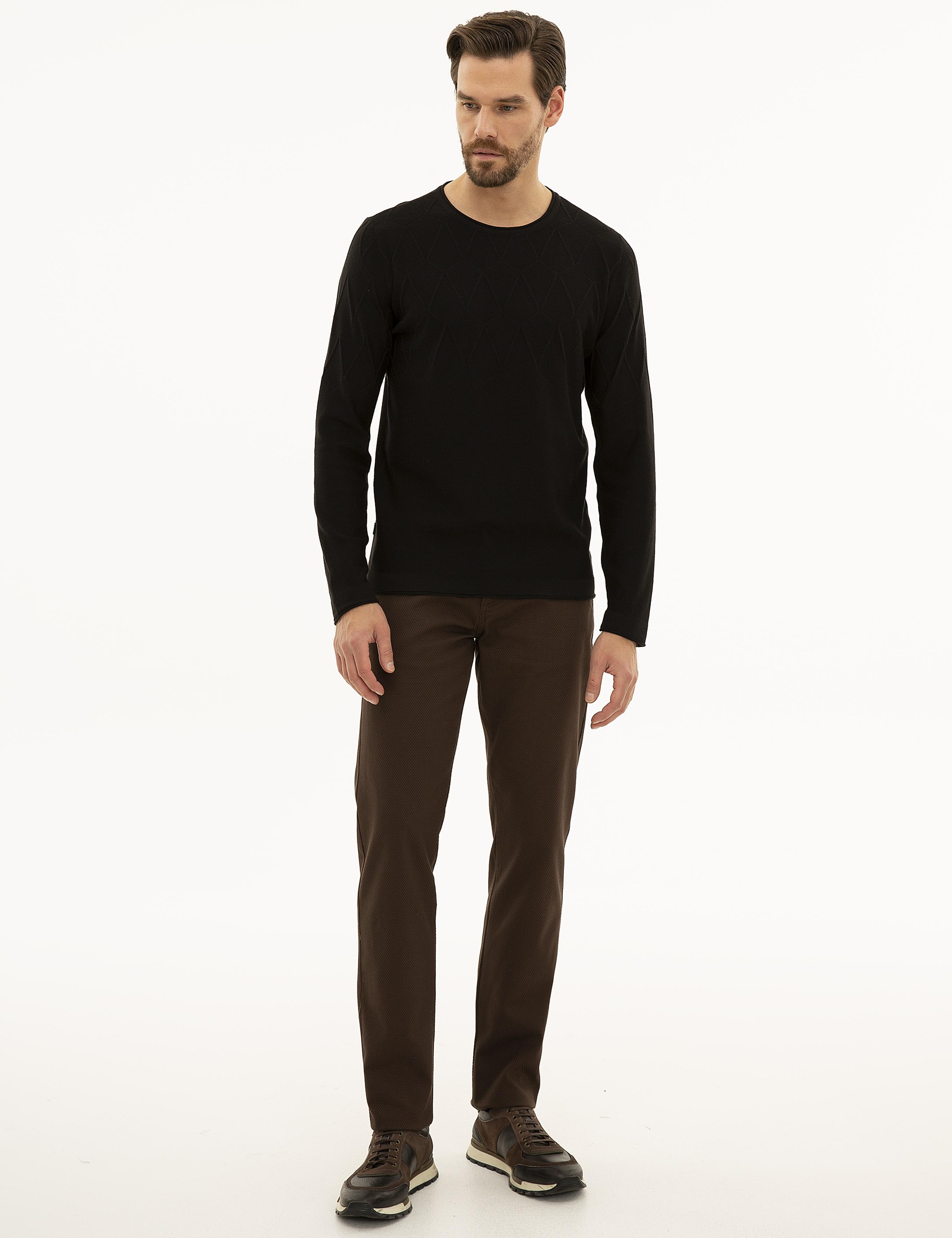 Siyah Slim Fit Bisiklet Yaka Triko Kazak