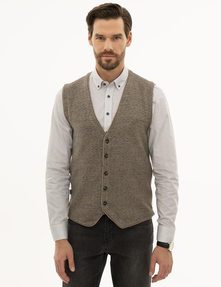 Vizon Melanj Slim Fit Triko Yelek - 50228434037