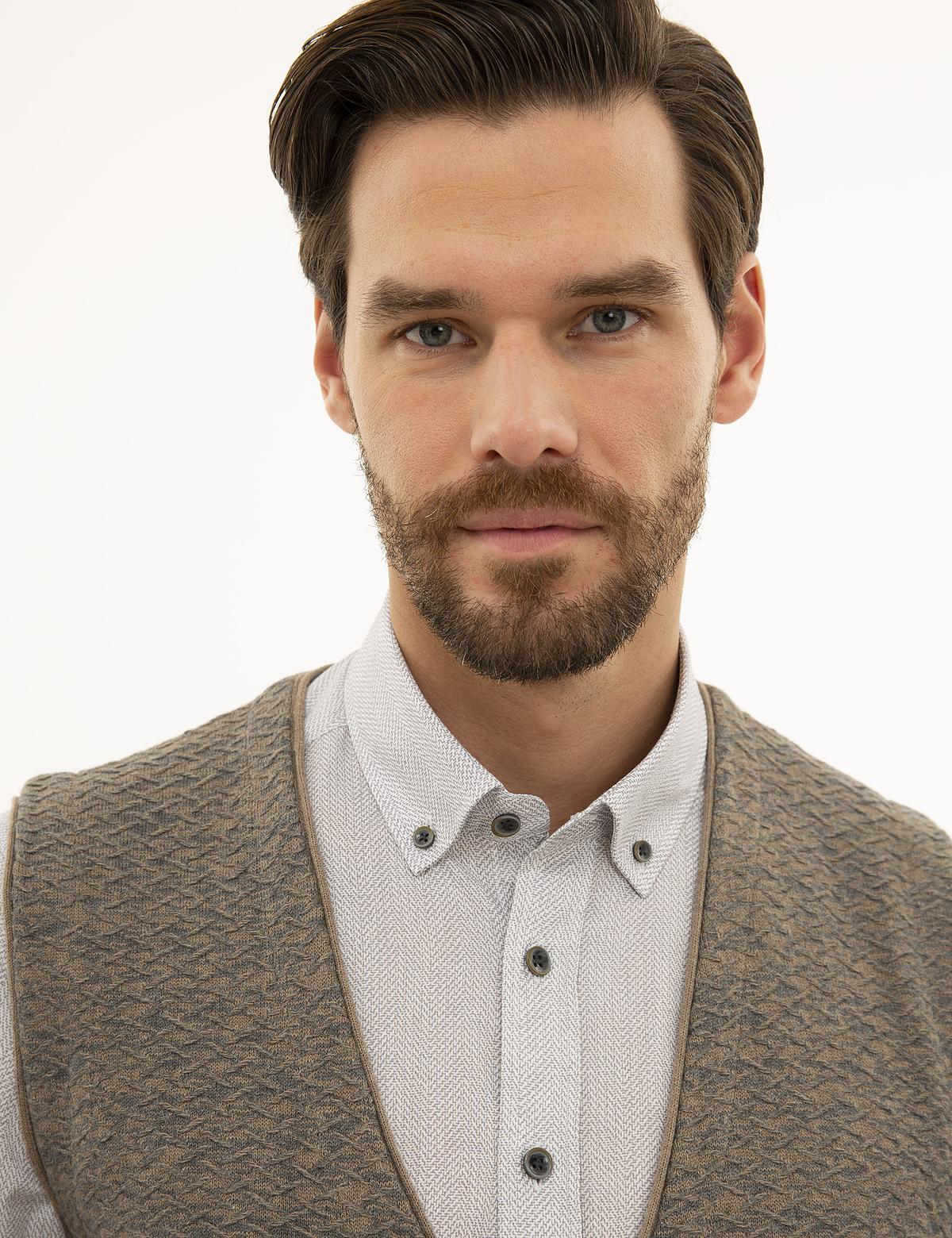 Vizon Melanj Slim Fit Triko Yelek - 50228434037