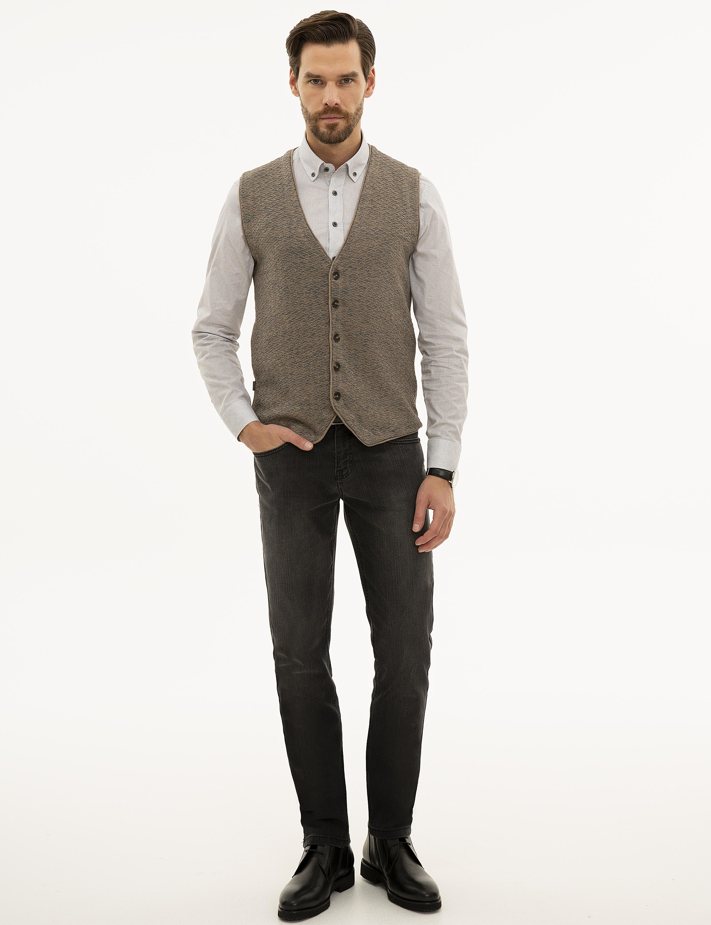 Vizon Melanj Slim Fit Triko Yelek