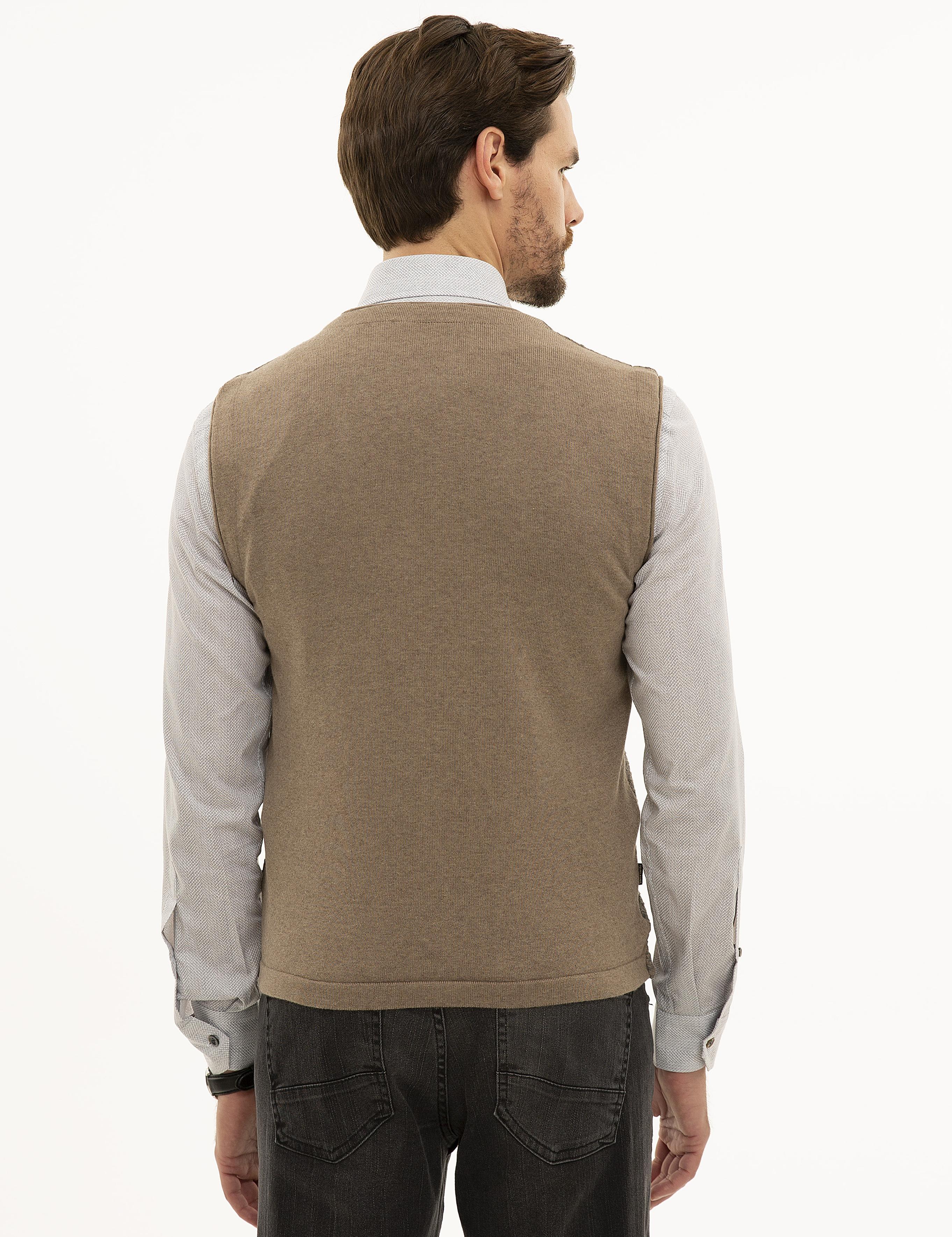 Vizon Melanj Slim Fit Triko Yelek