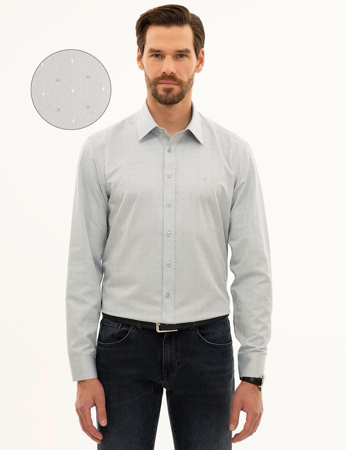 Gri Slim Fit Armürlü Gömlek